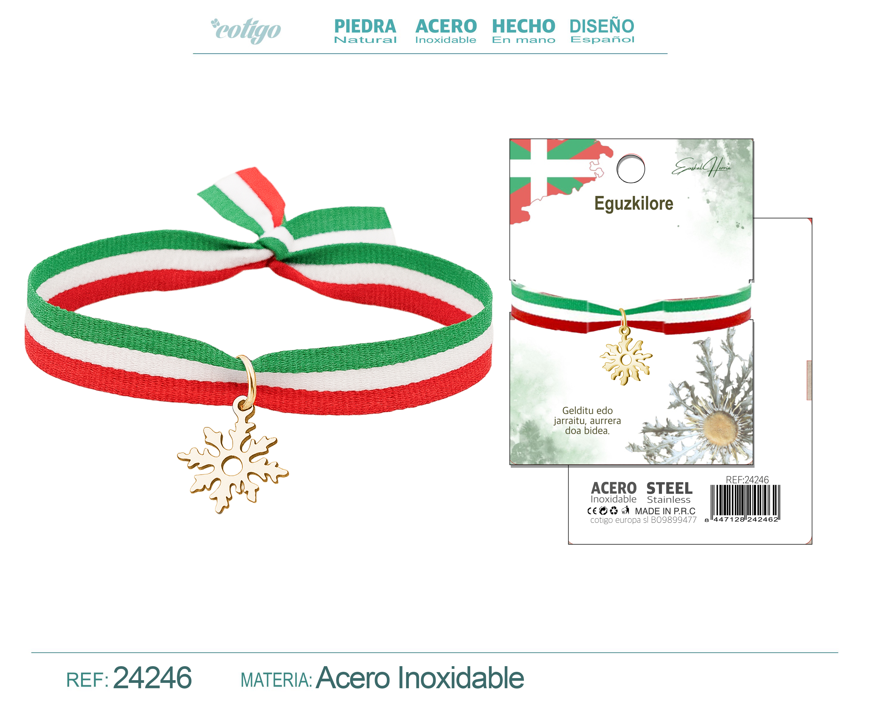 PULSERA BANDERA EUSKAL -EGUZKILORE-DORADO