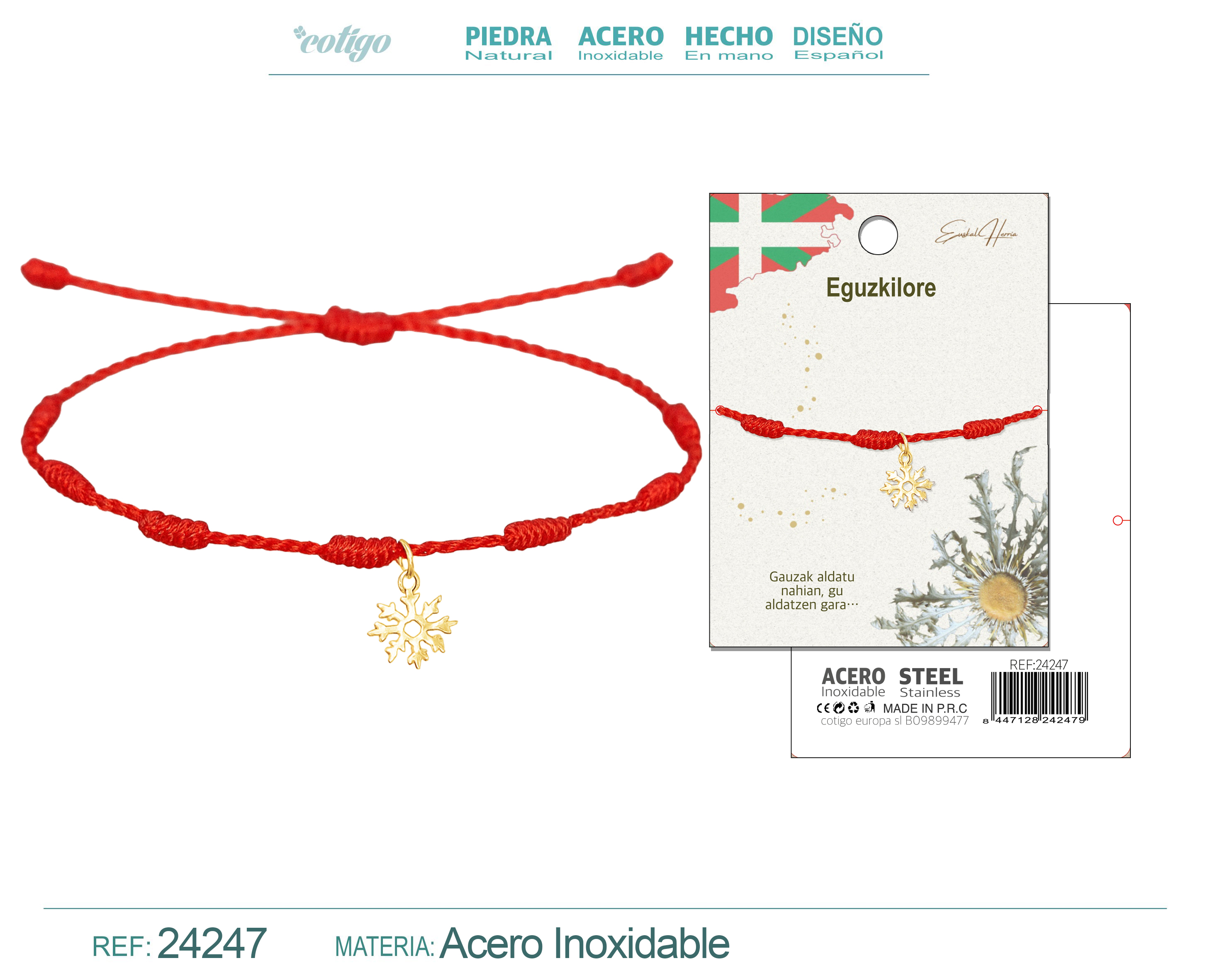 PULSERA 7 NUDOS CON EGUZKILORE PLATEADO