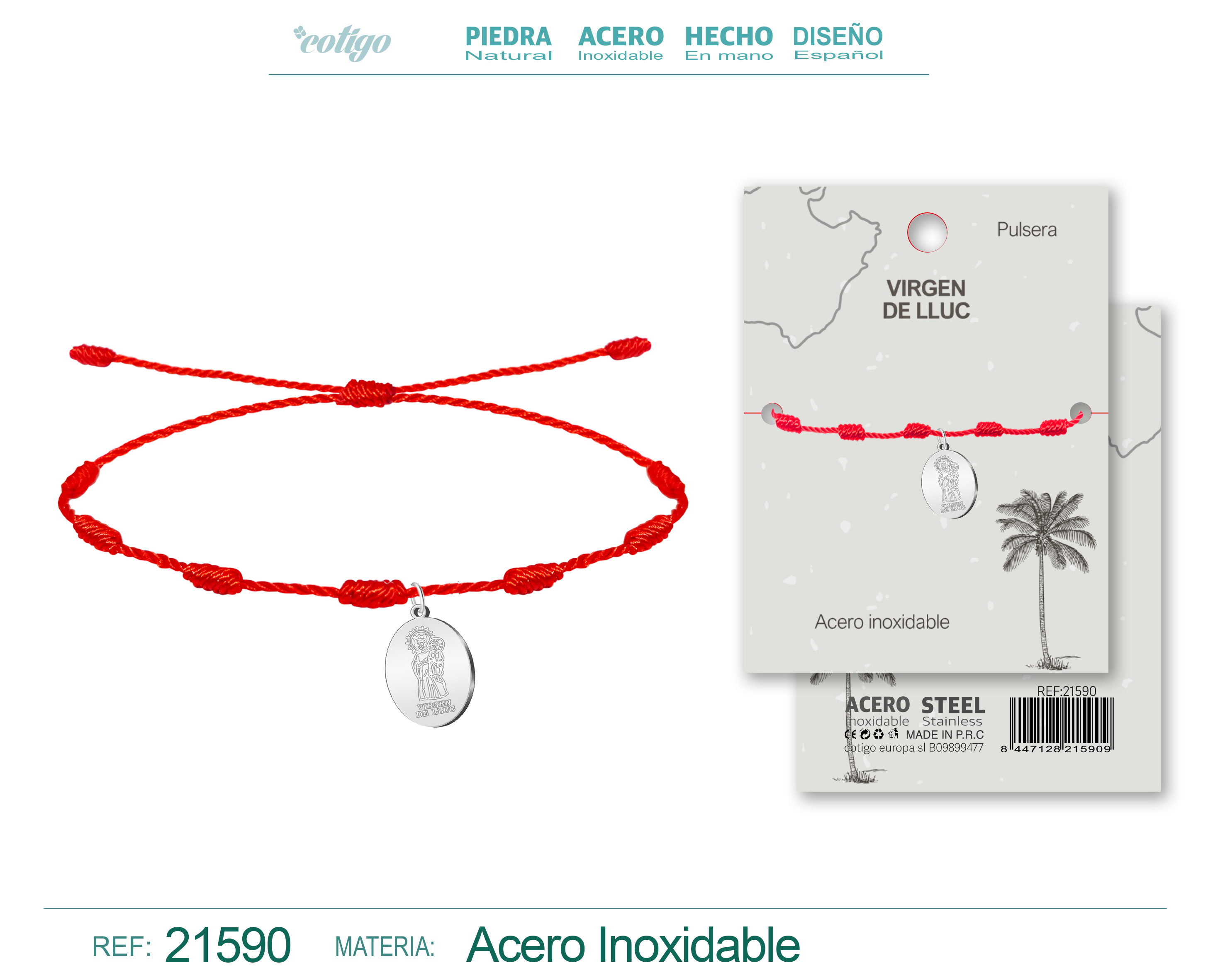 Pulsera 7 nudos con Virgen de Lluc Acero palteado