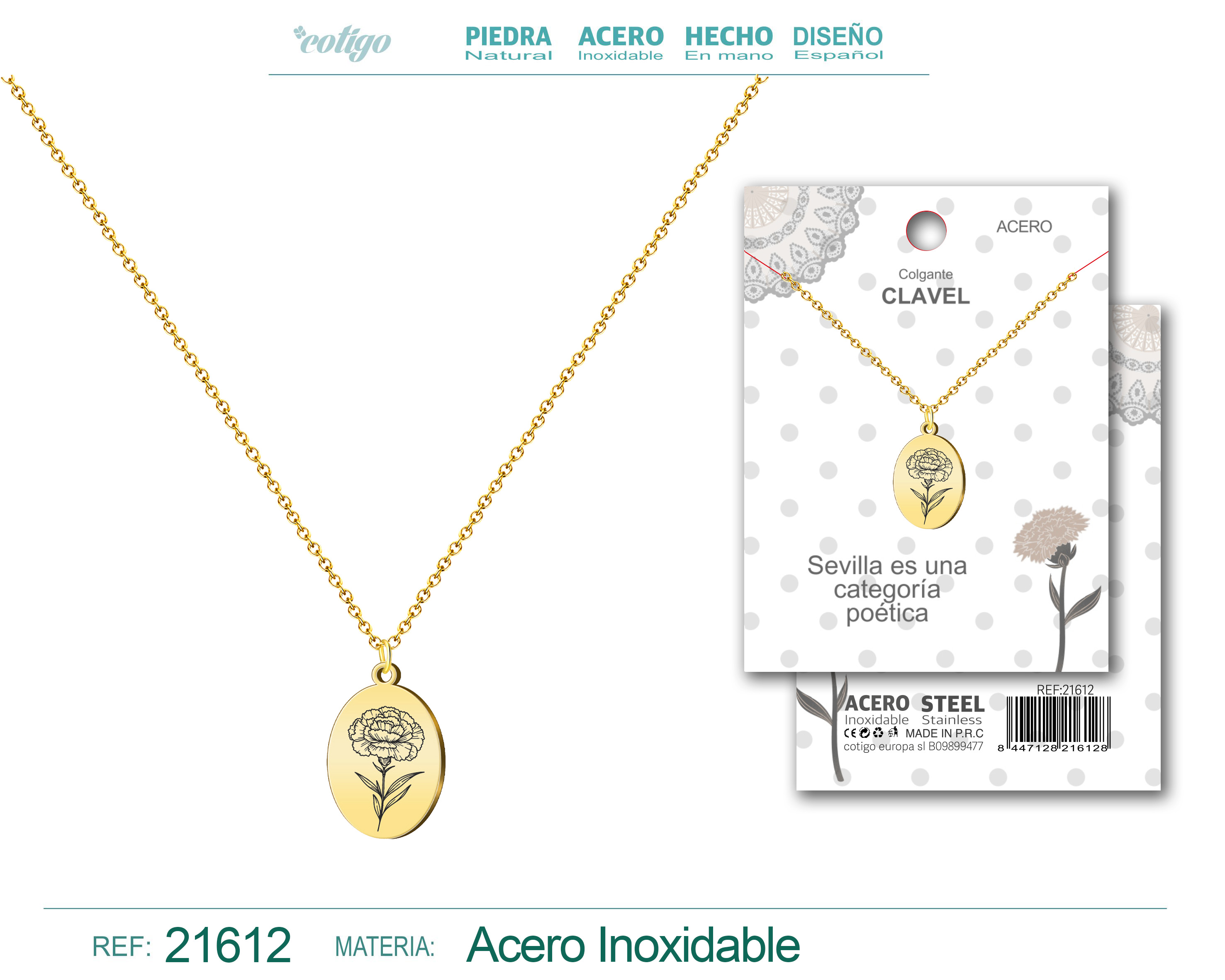 Colgante Clavel Acero Dorado