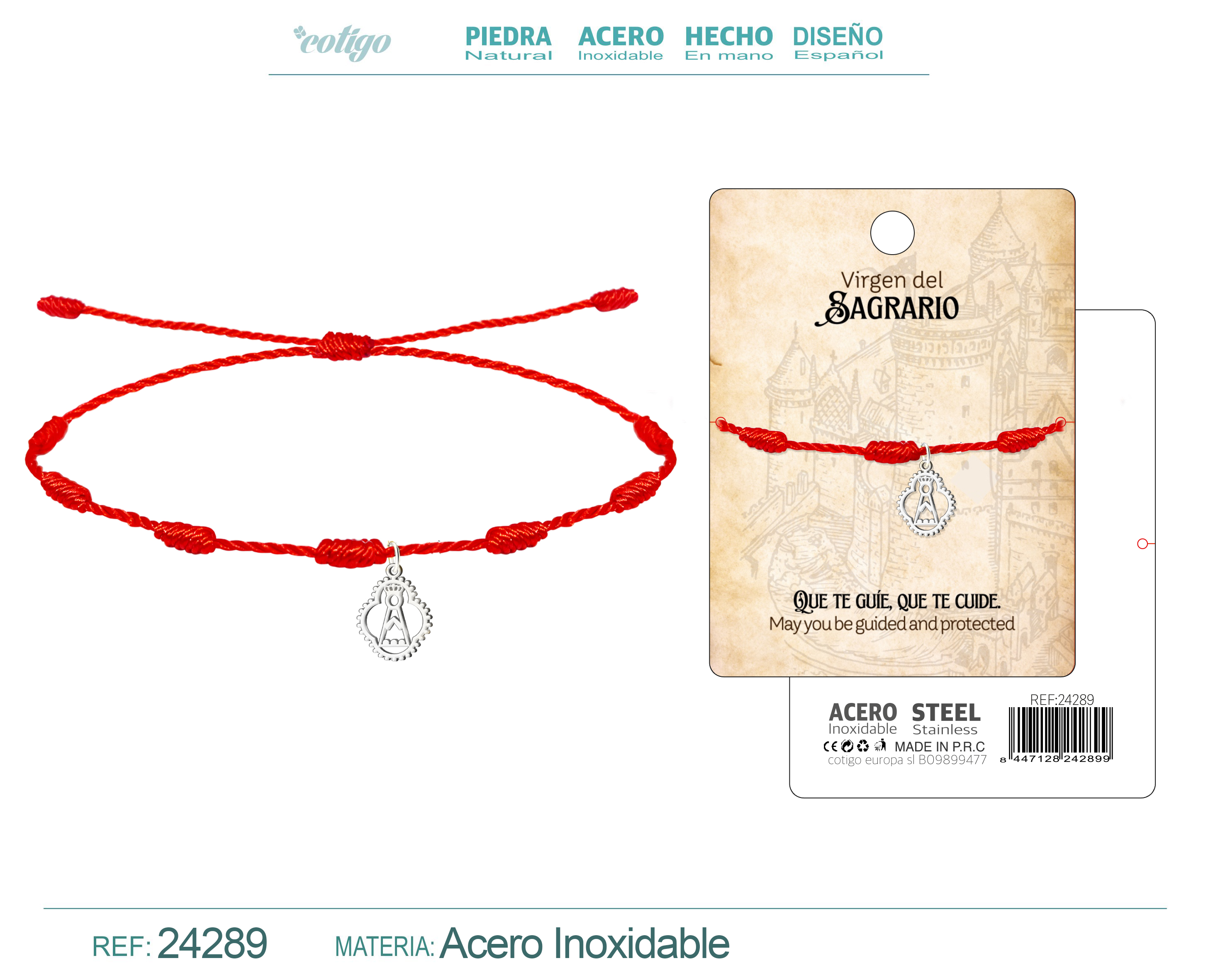Pulsera 7 Nudos con Virgen del Sagrario Acero Plateado