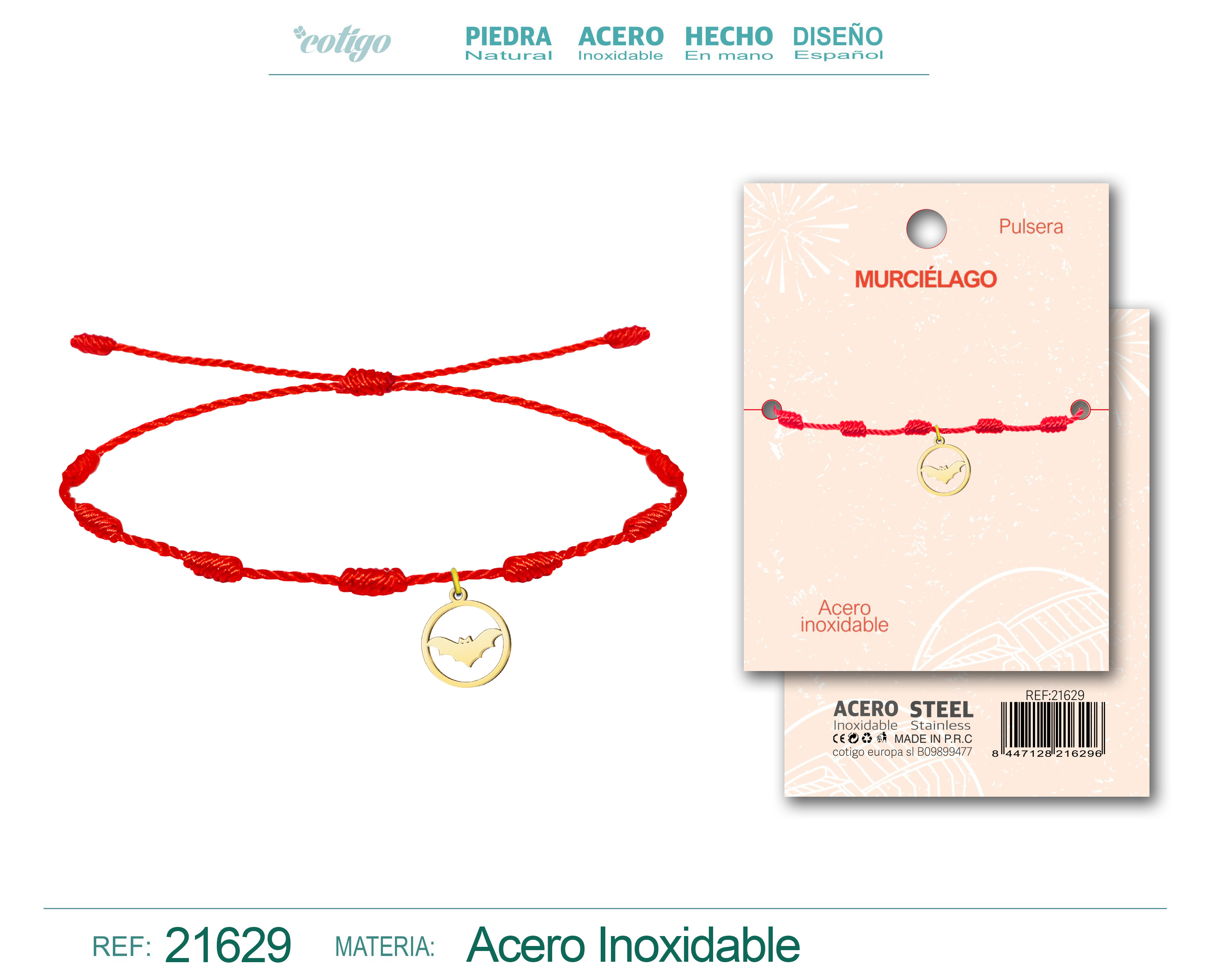 Pulsera 7 nudos con Murcielago de jaume Acero Dorado