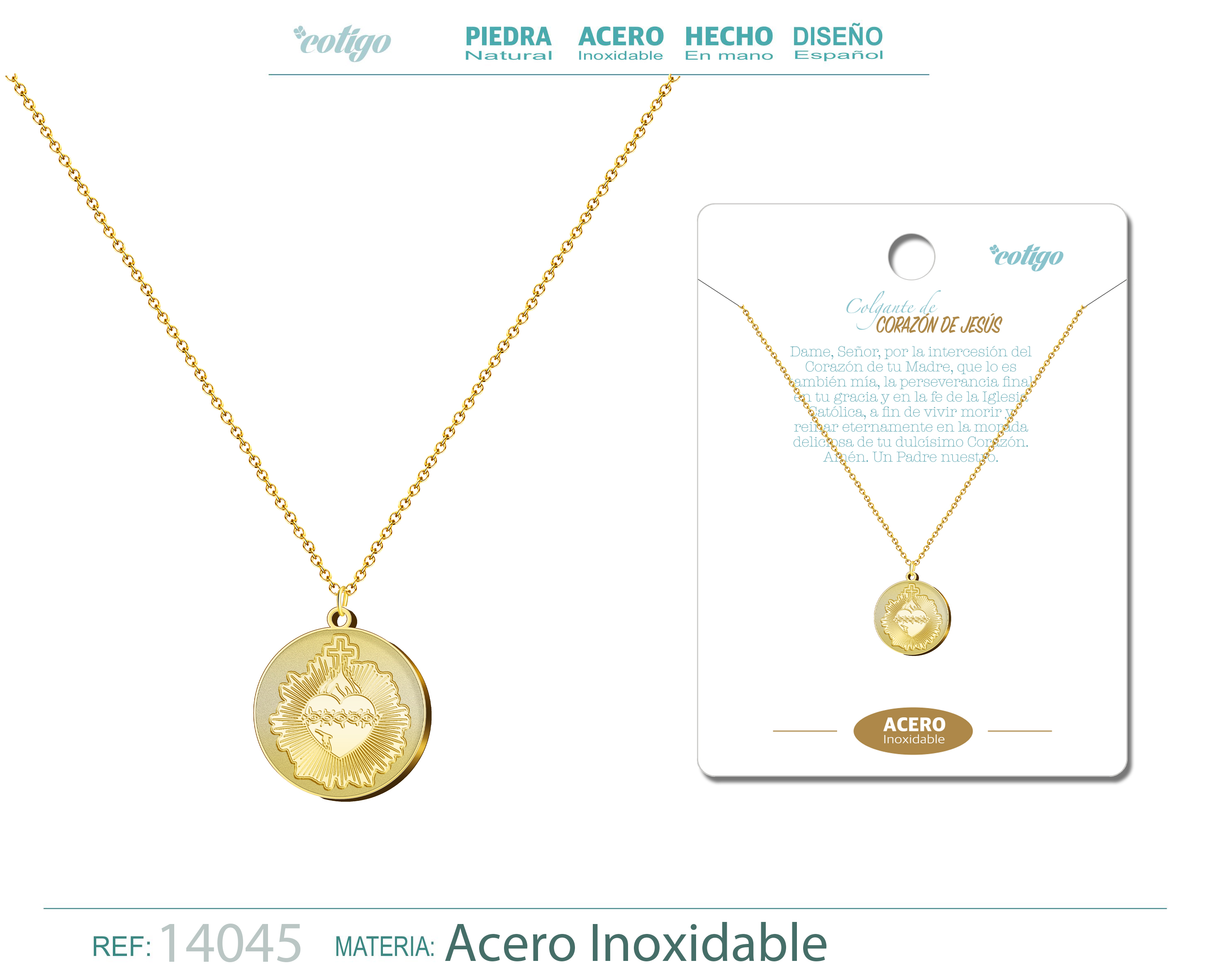 Colgante Acero CORAZON DE JESUS color Dorado
