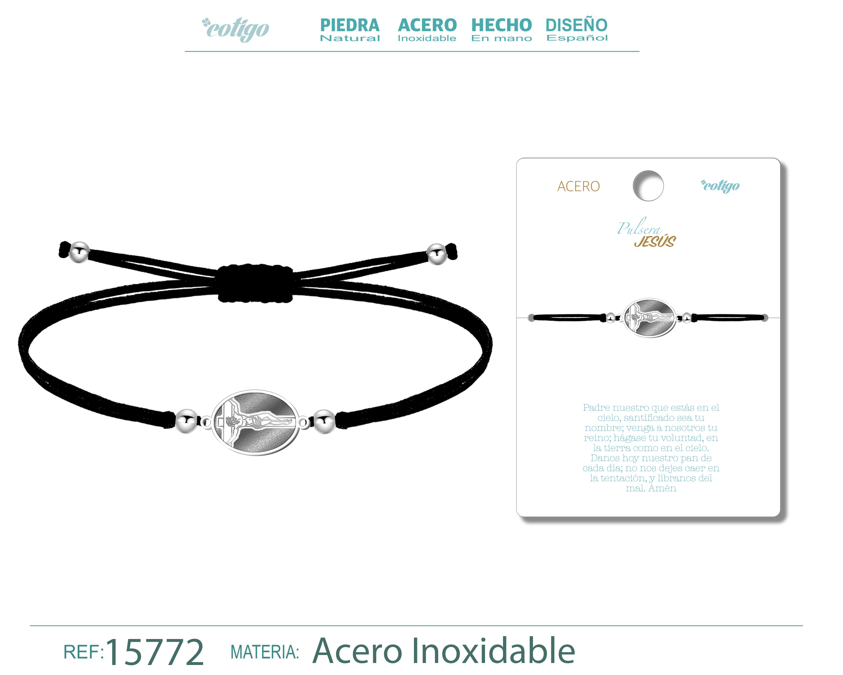 Pulsera Hilo Encerado con JESUS color Plateado