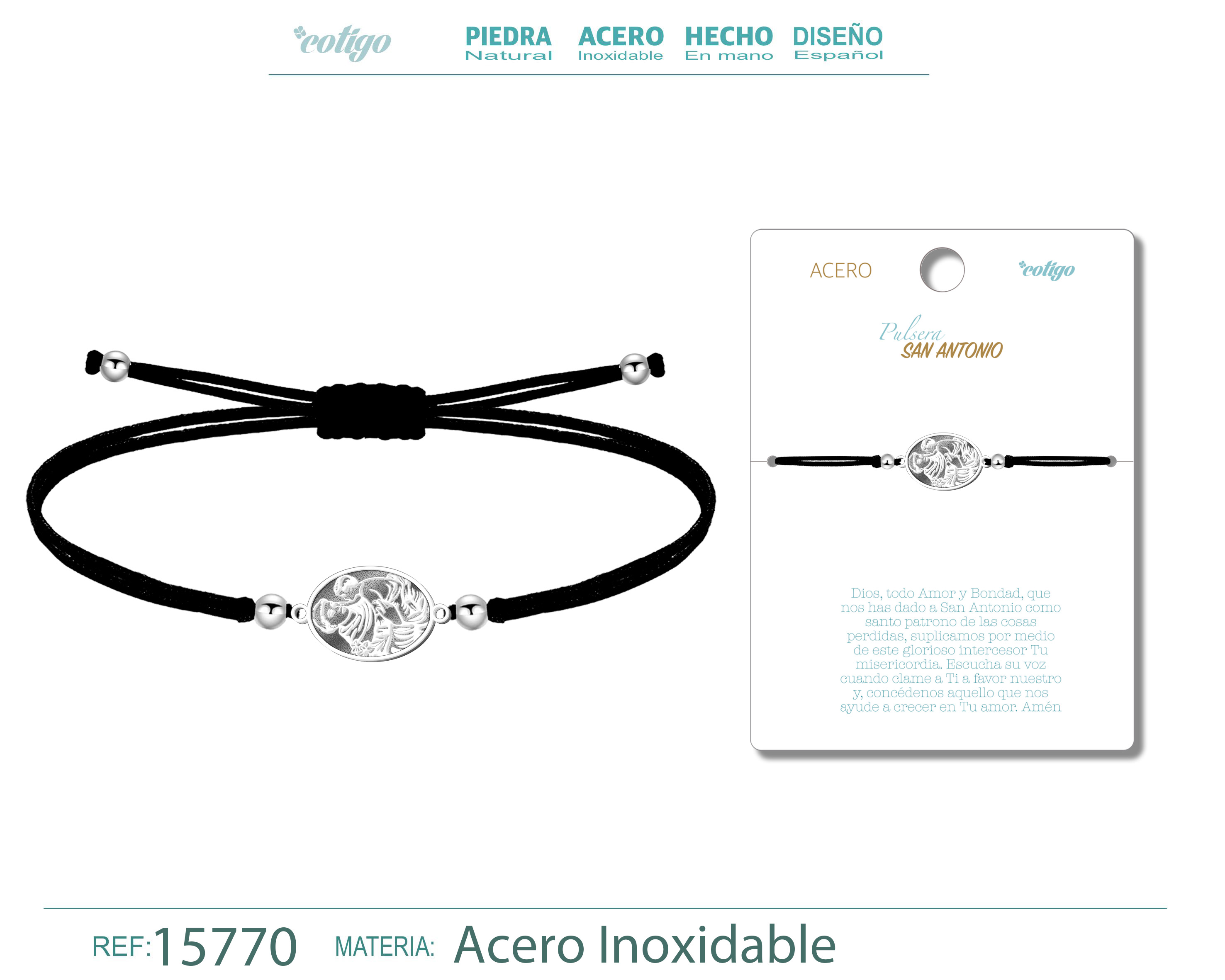 Pulsera Hilo Encerado con SAN ANTONIO color Plateado
