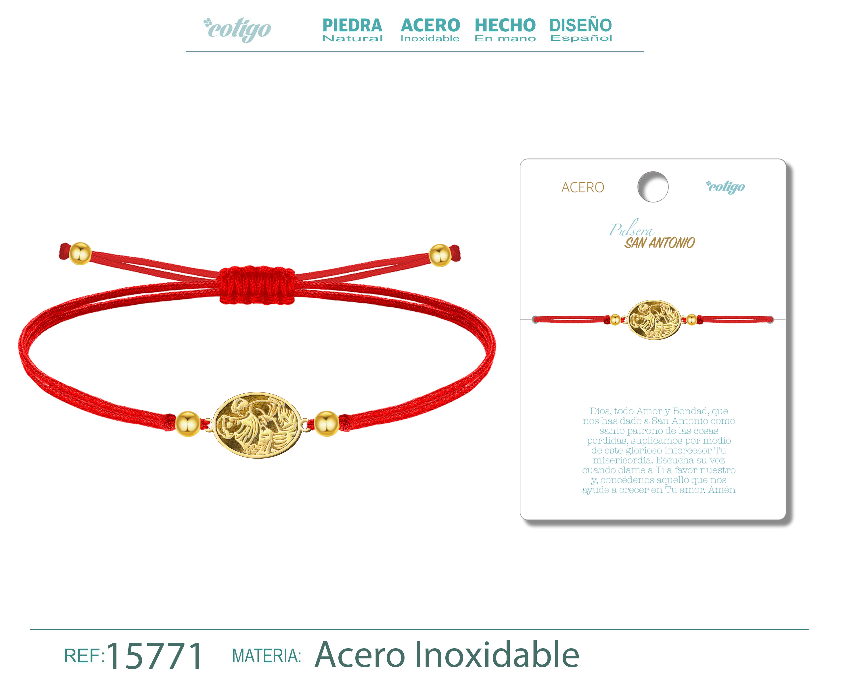 Pulsera Hilo Encerado con SAN ANTONIO color Dorado