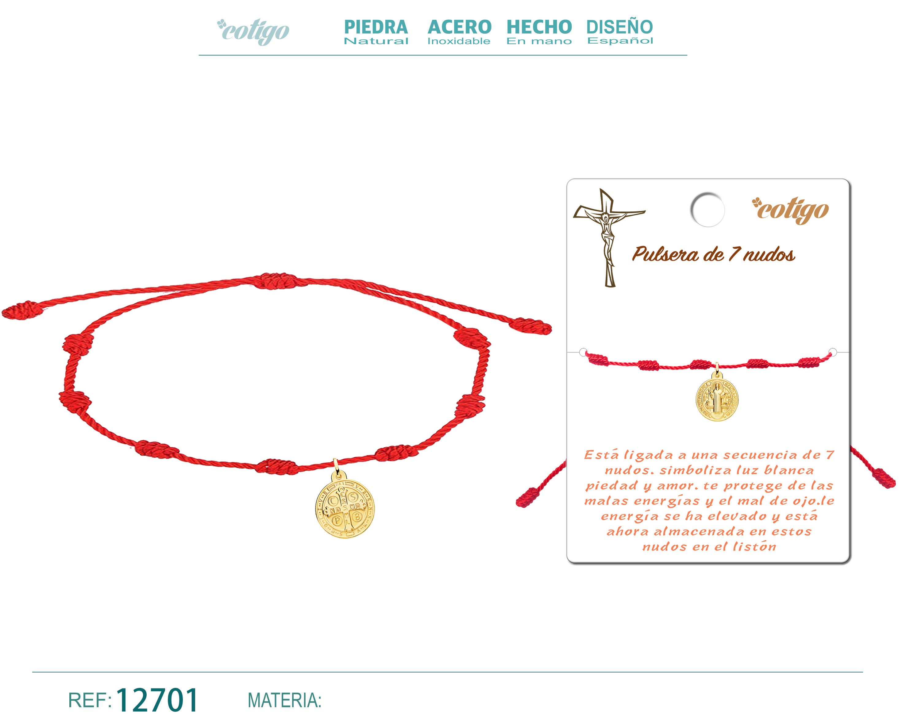 Pulsera 7 nudos San Benito color Dorado