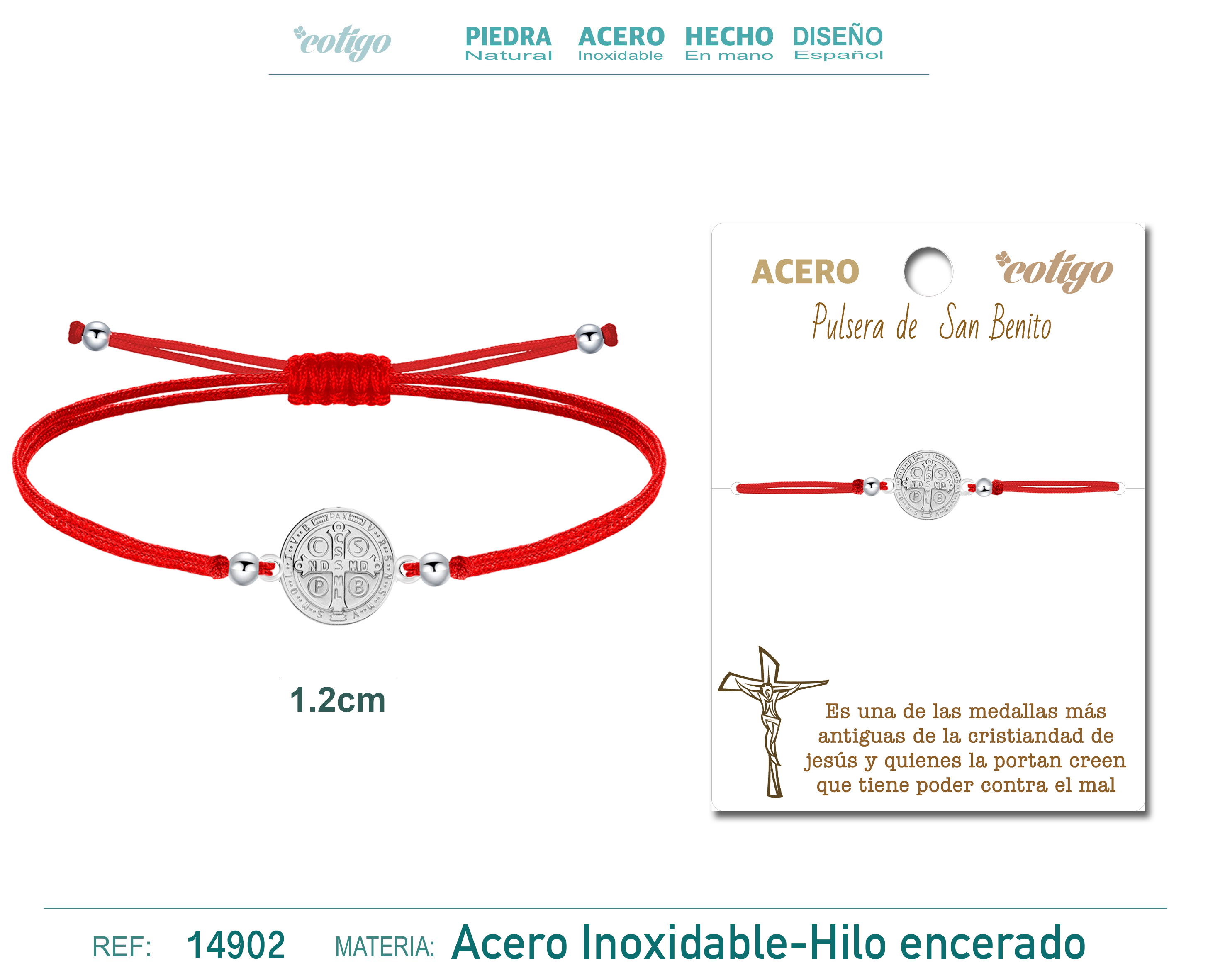 Pulsera Hilo encerado Rojo-SanBenito Plateado