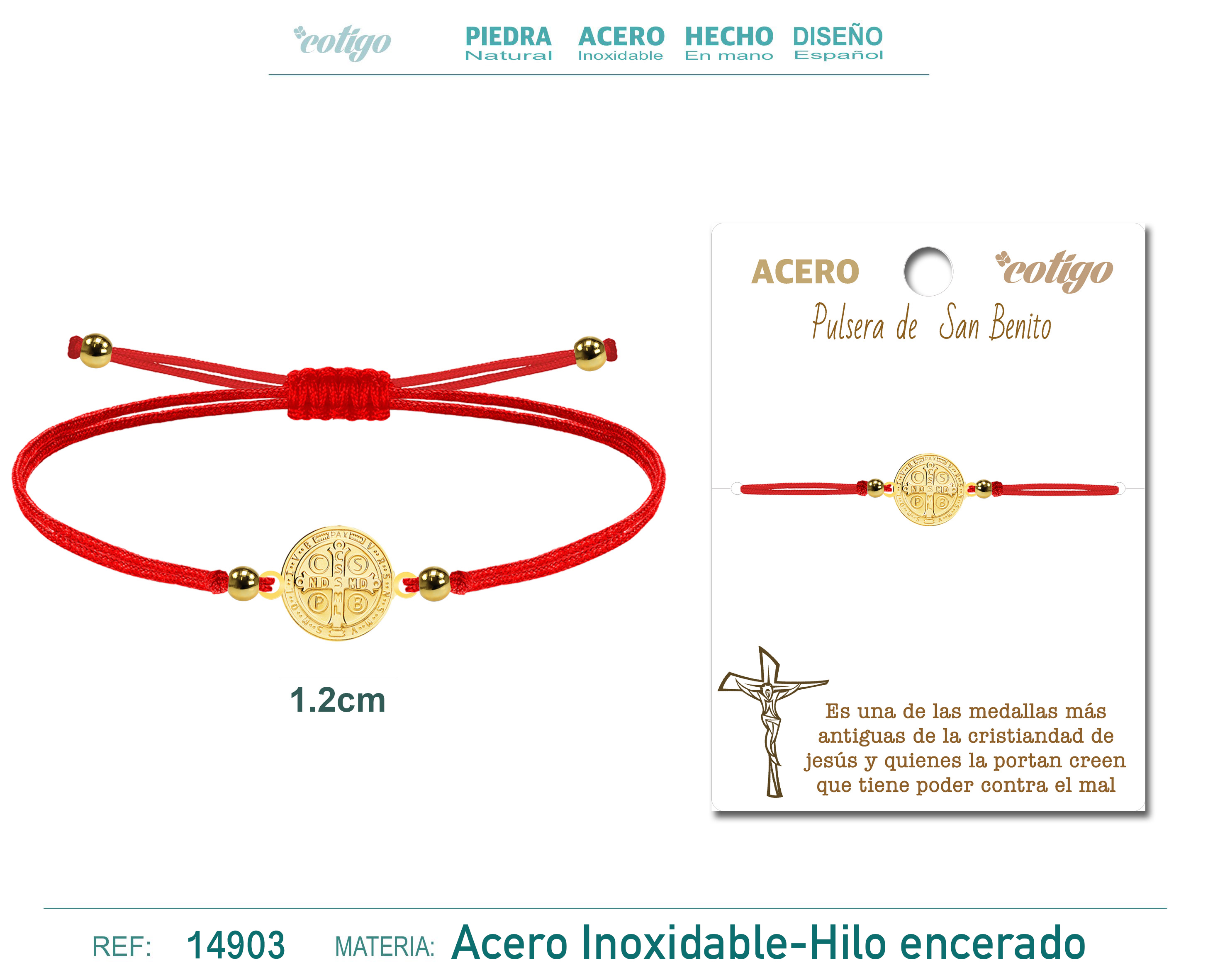 Pulsera Hilo encerado Rojo-SanBenito Dorado