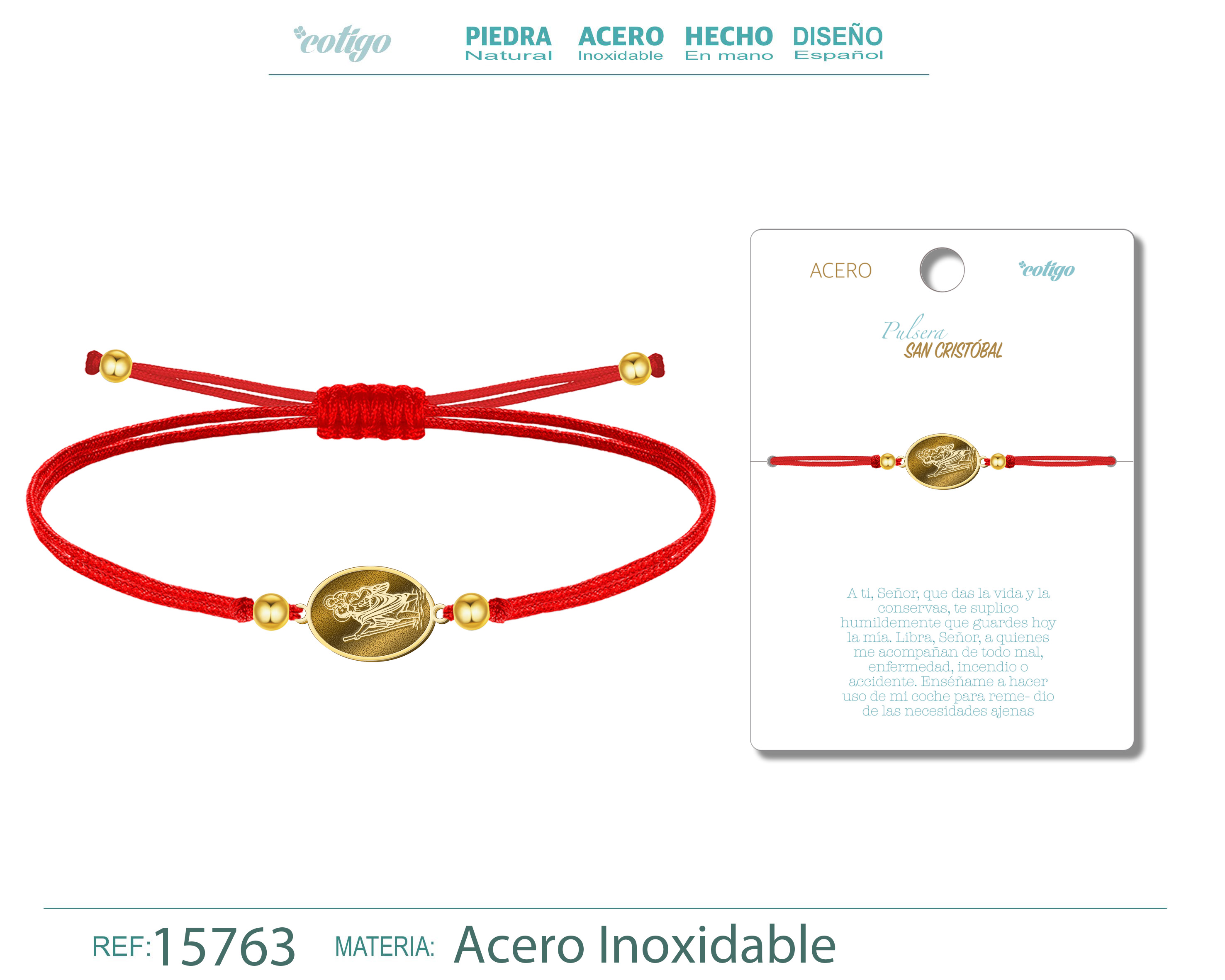 Pulsera Hilo Encerado con SAN CRISTOBAL color Dorado