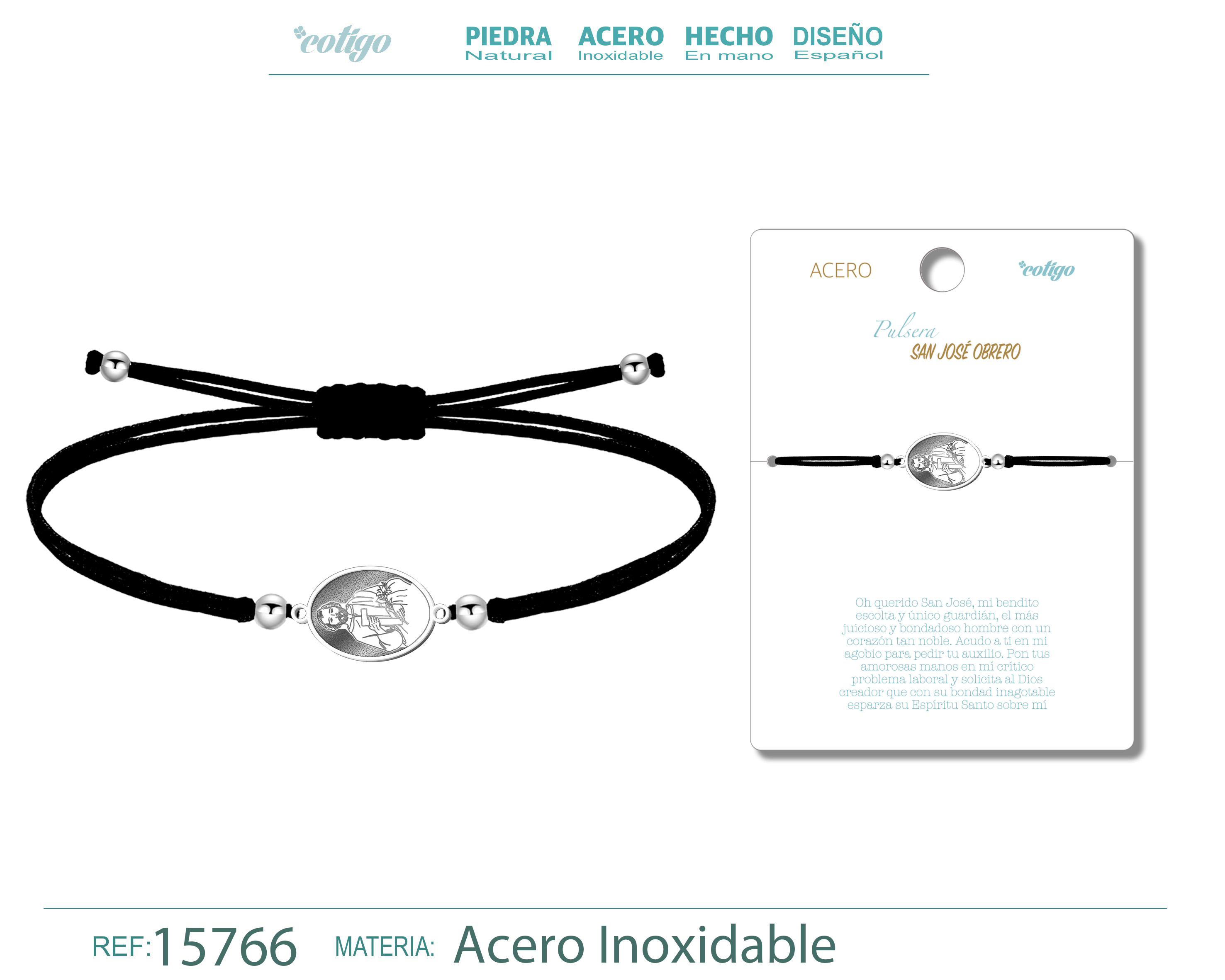 Pulsera Hilo Encerado con SAN JOSE OBRERO color Plateado