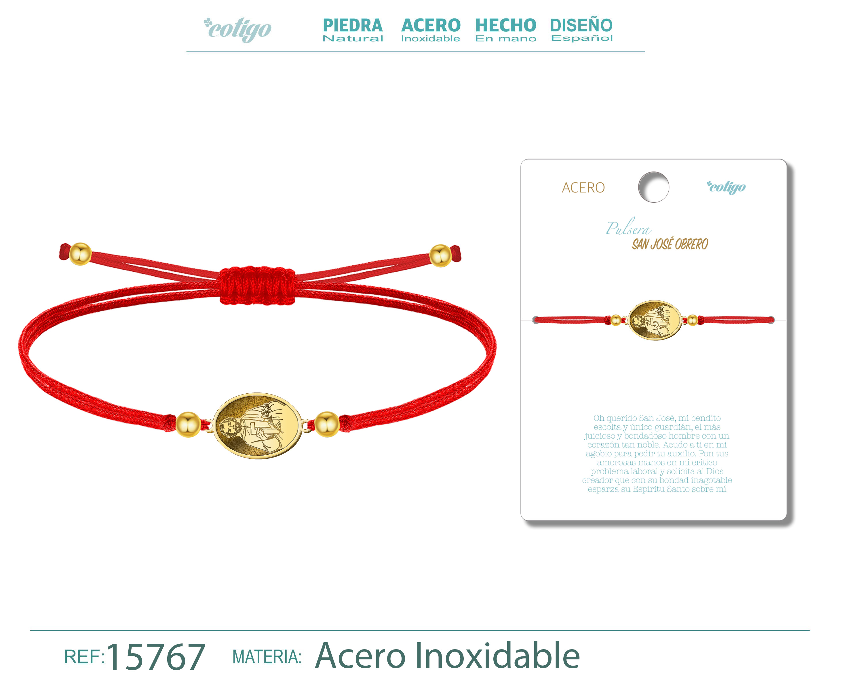 Pulsera Hilo Encerado con SAN JOSE OBRERO color Dorado