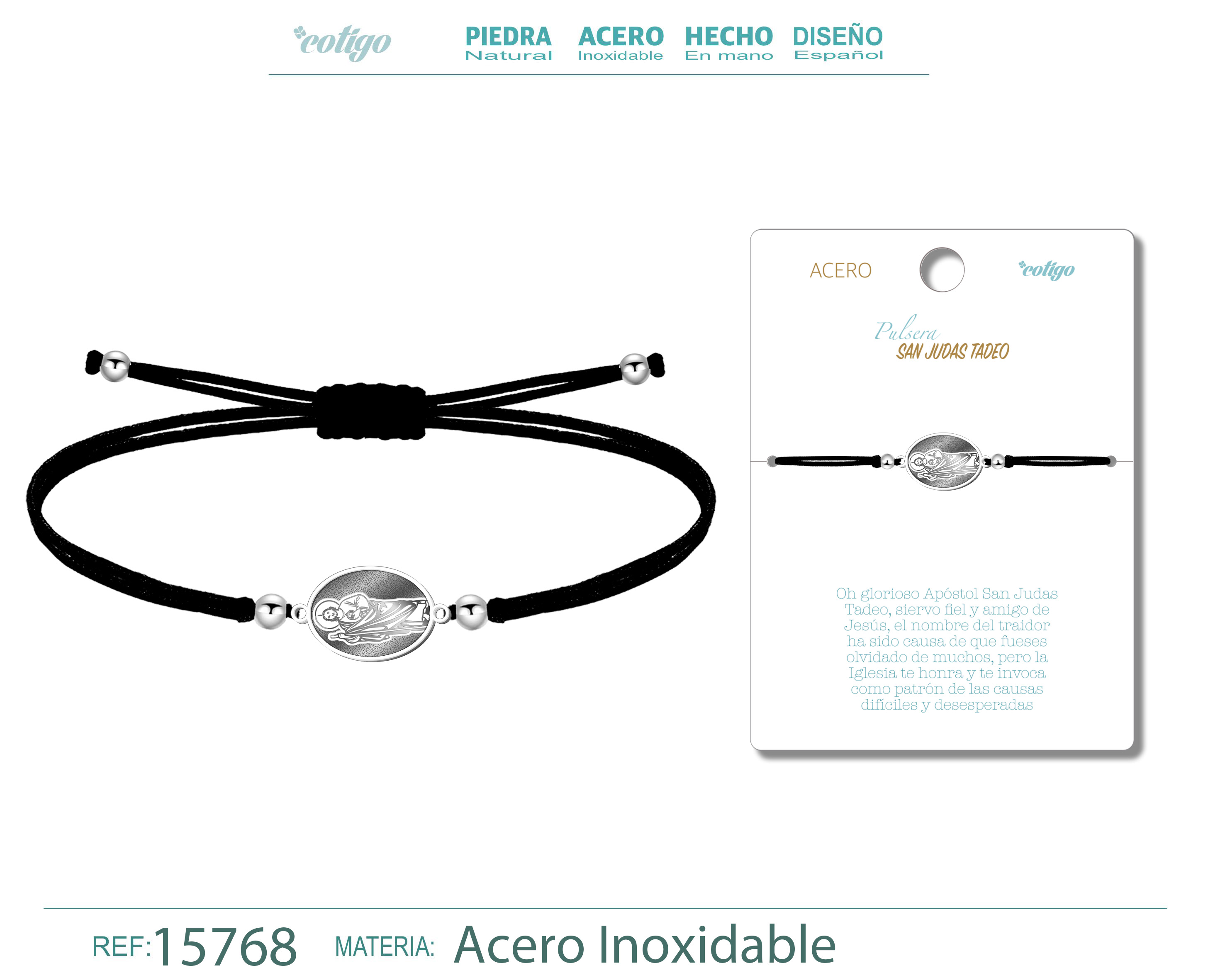 Pulsera Hilo Encerado con SAN JUDAS TADEO color Plateado