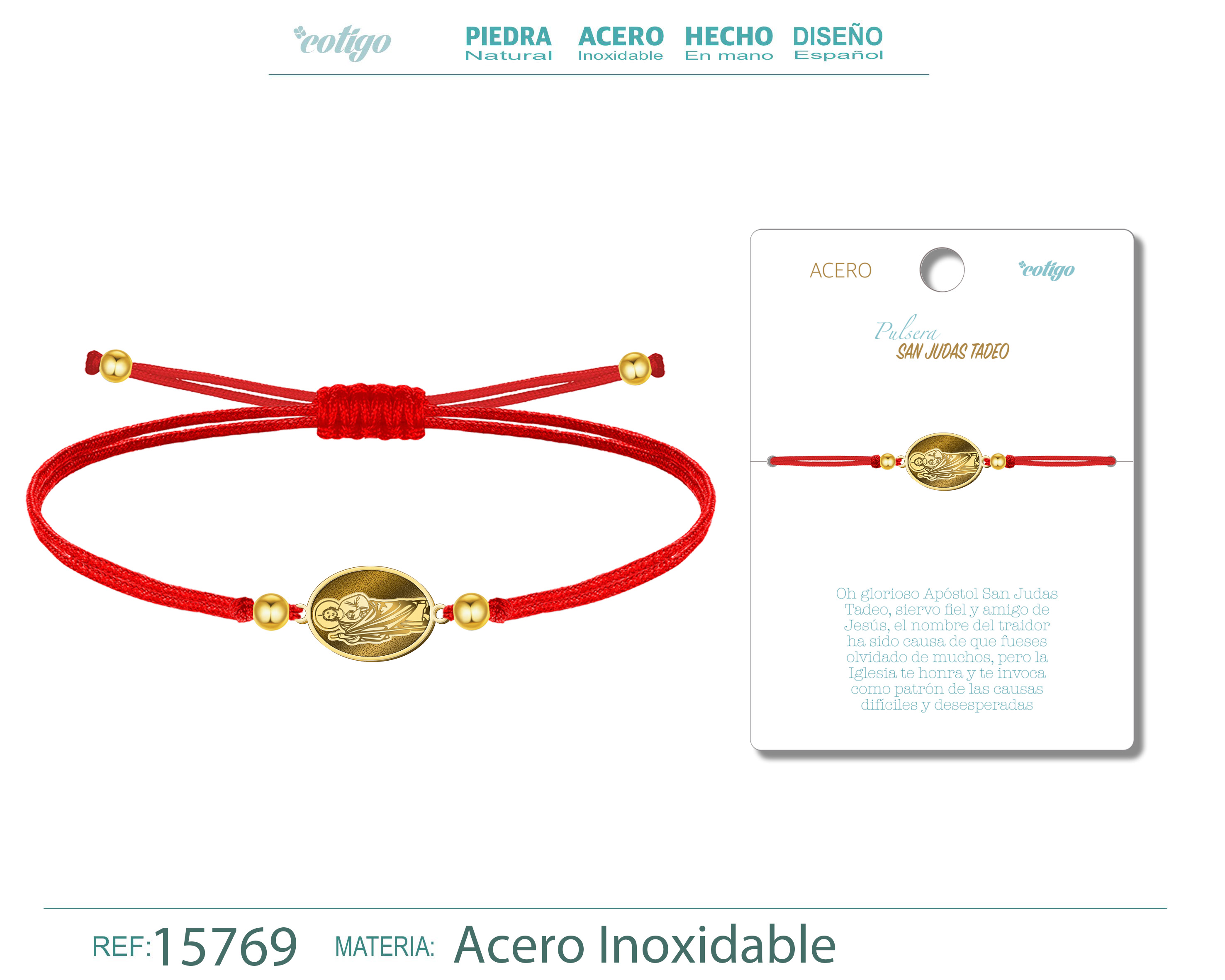 Pulsera Hilo Encerado con SAN JUDAS TADEO color Dorado