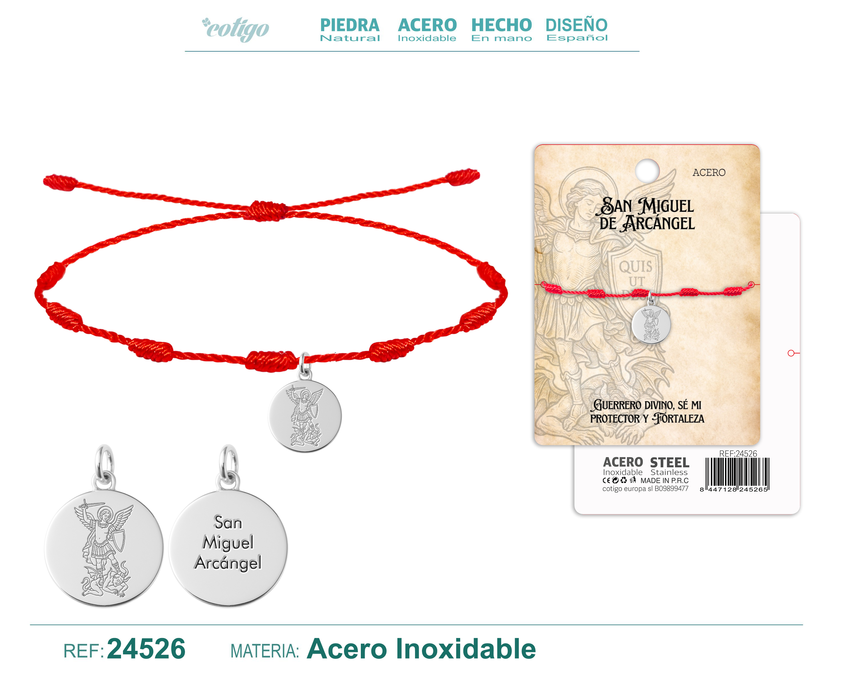 Pulsera 7 Nudos con San Miquel de Arcangel Acero Plateado