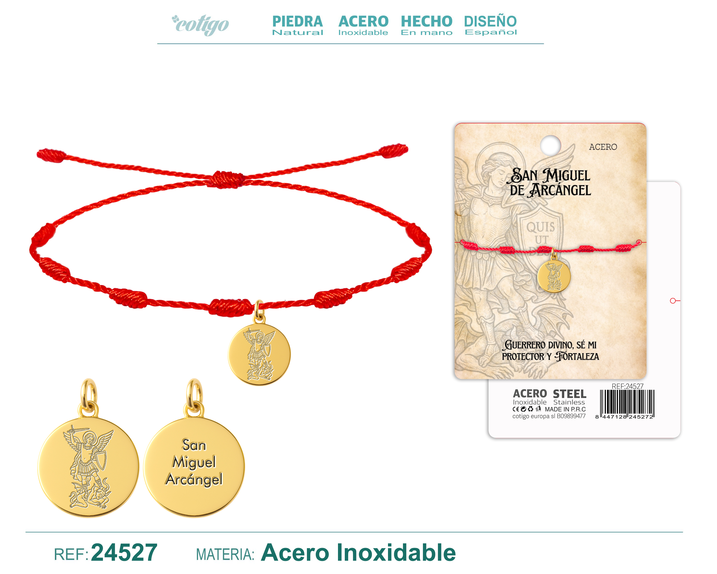 Pulsera 7 Nudos con San Miquel de Arcangel Acero Dorado