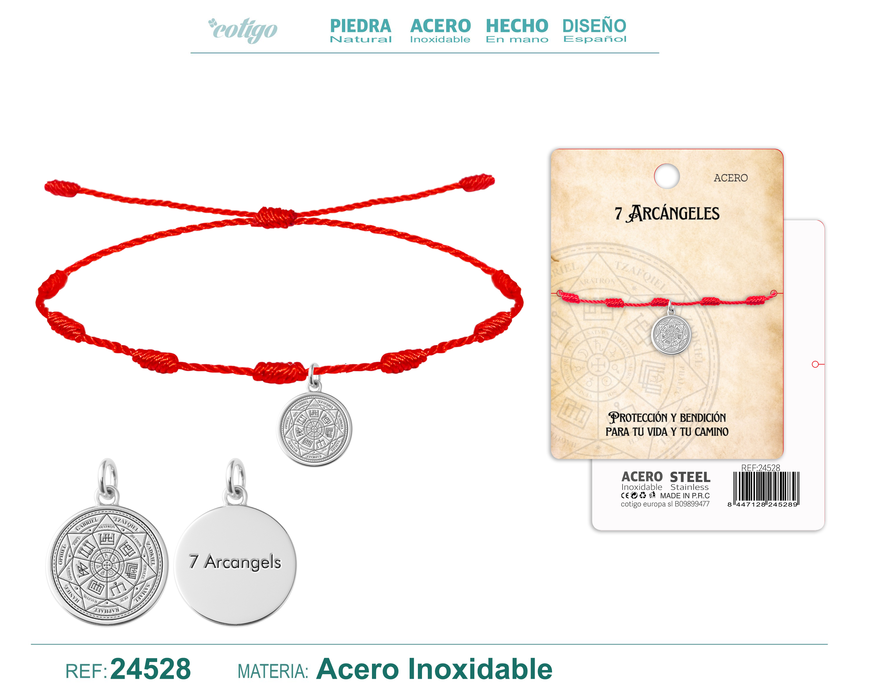 Pulsera 7 Nudos con 7 Arcangeles Acero Plateado