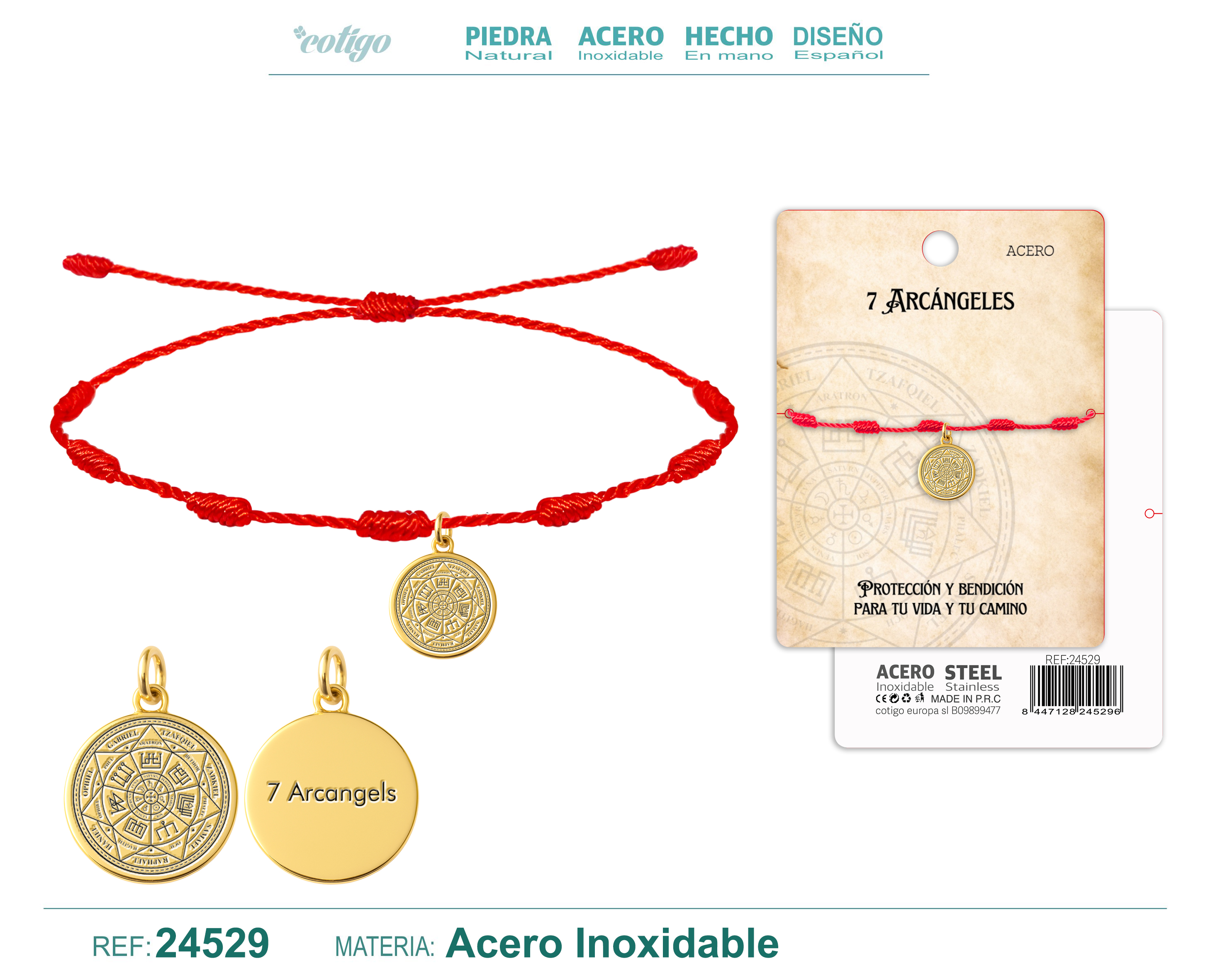 Pulsera 7 Nudos con 7 Arcangeles Acero Dorado