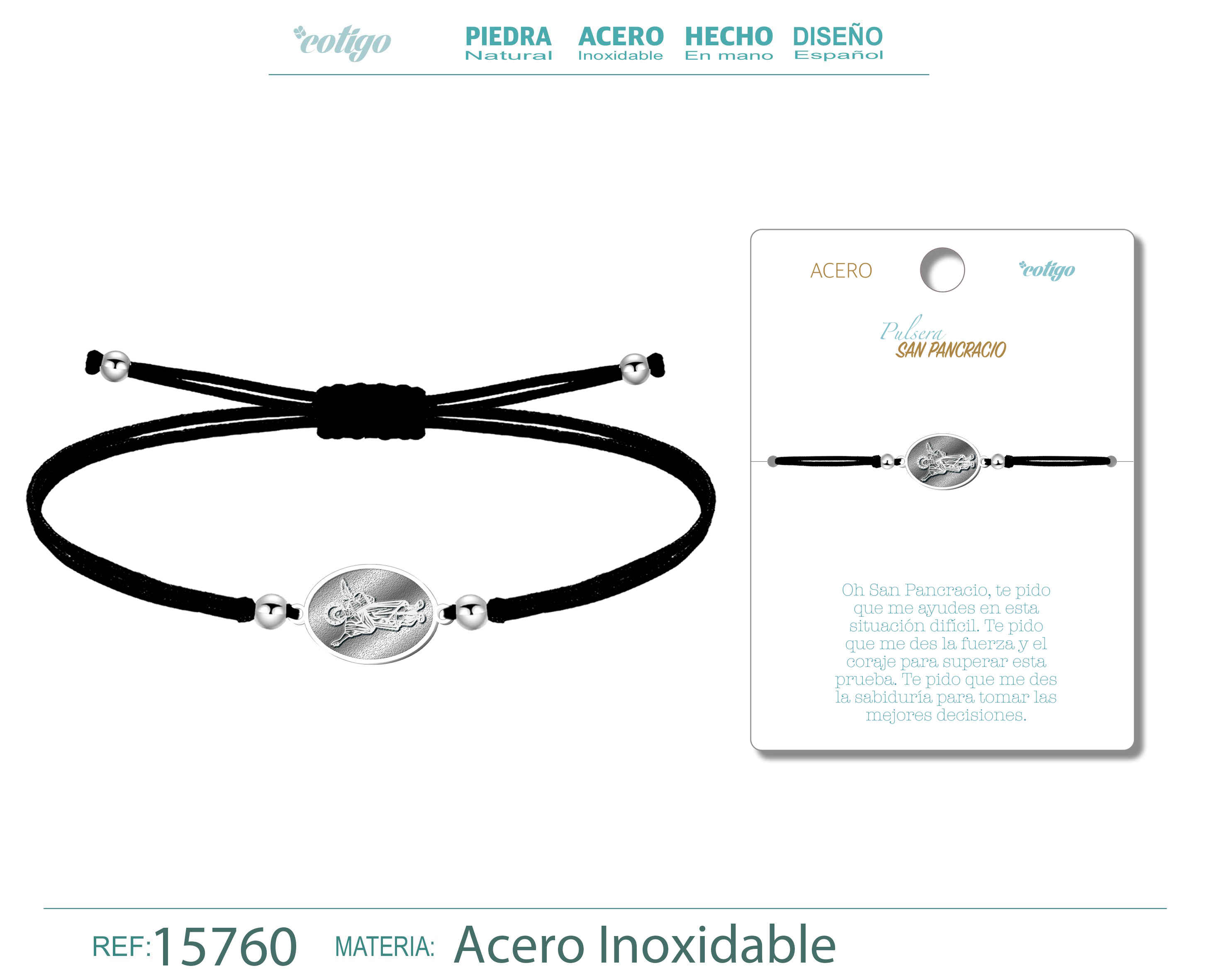 Pulsera Hilo Encerado con SAN PANCRACIO color Plateado