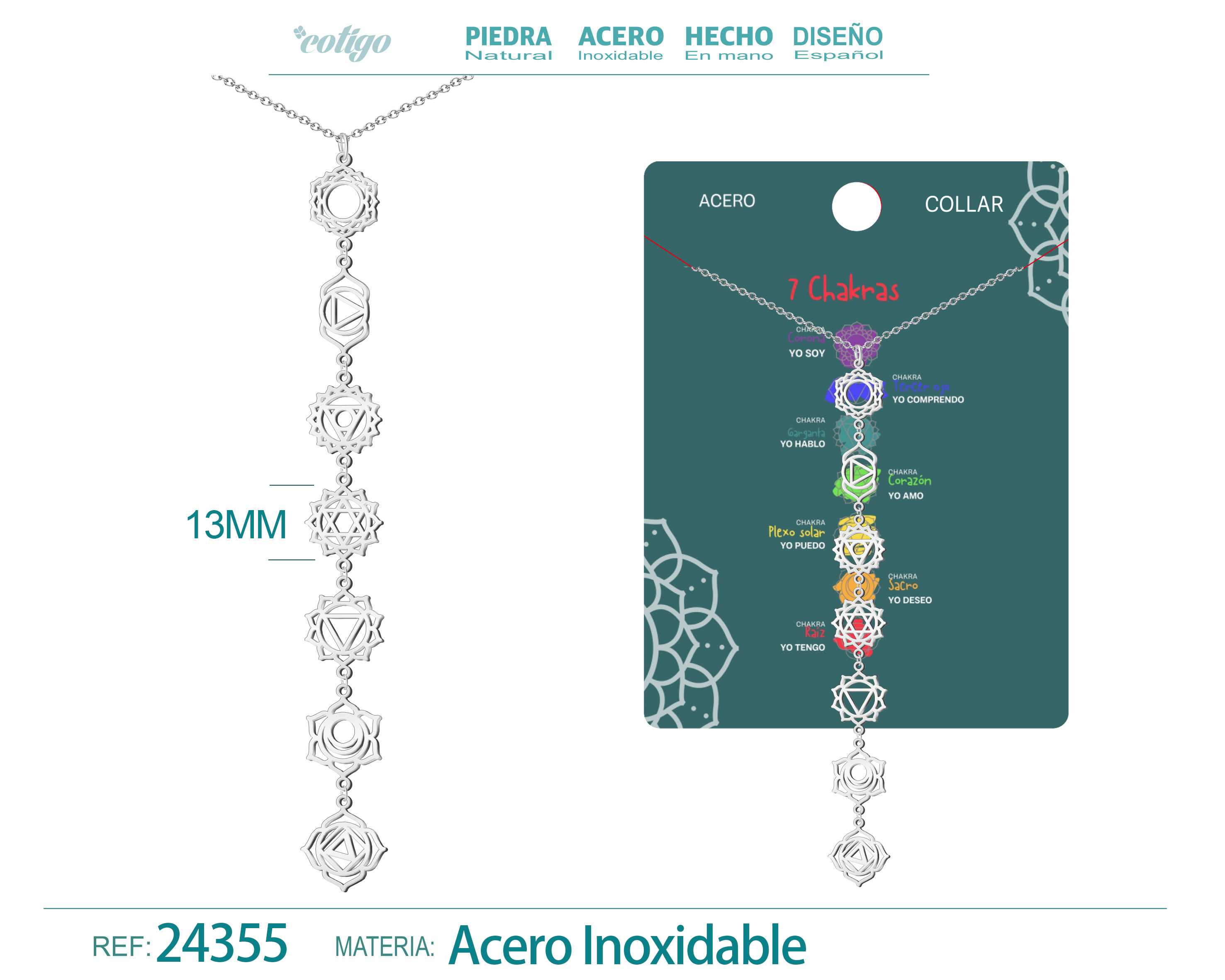 Colgante de 7 Chakras Acero Plateado