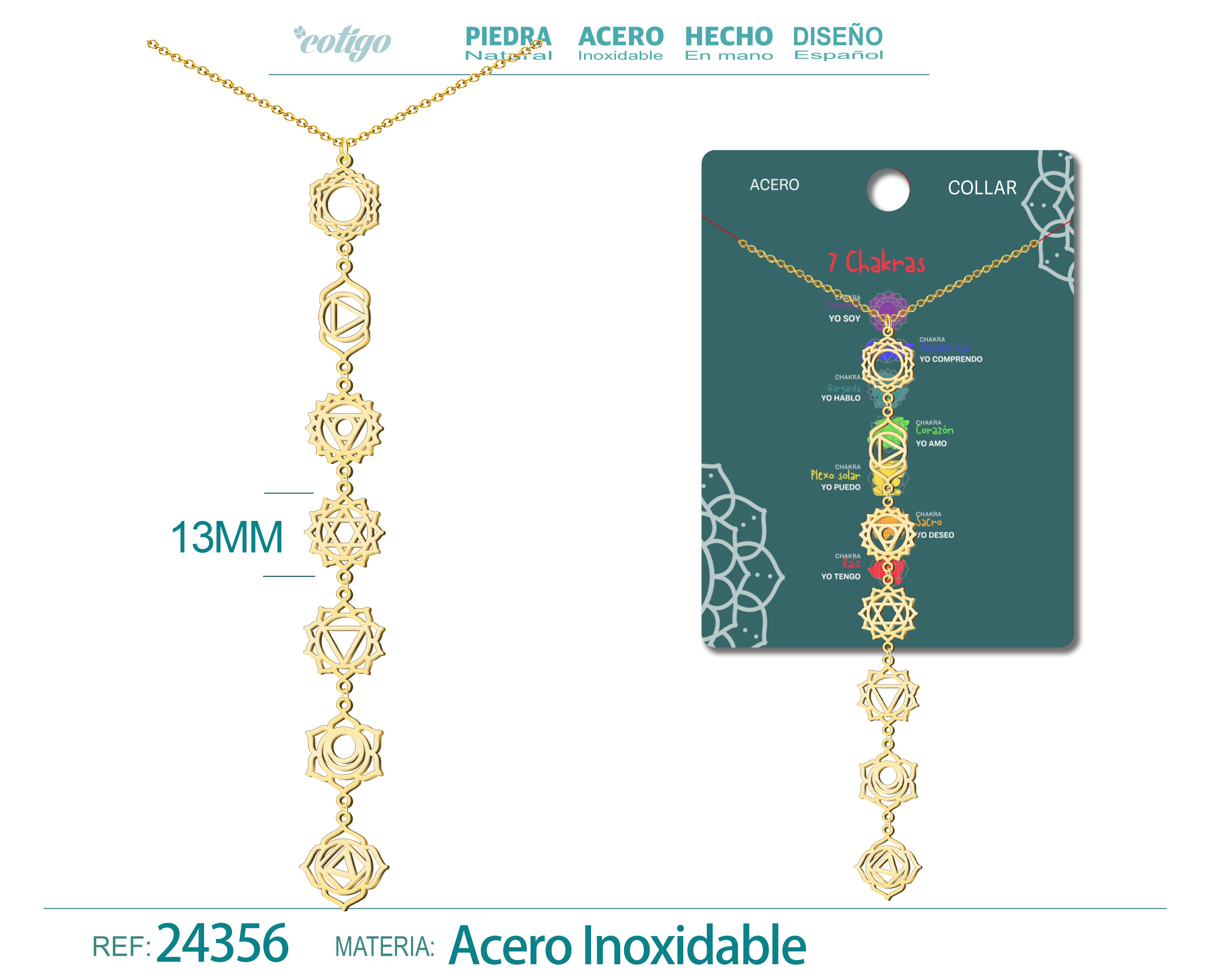 Colgante de 7 Chakras Acero Dorado