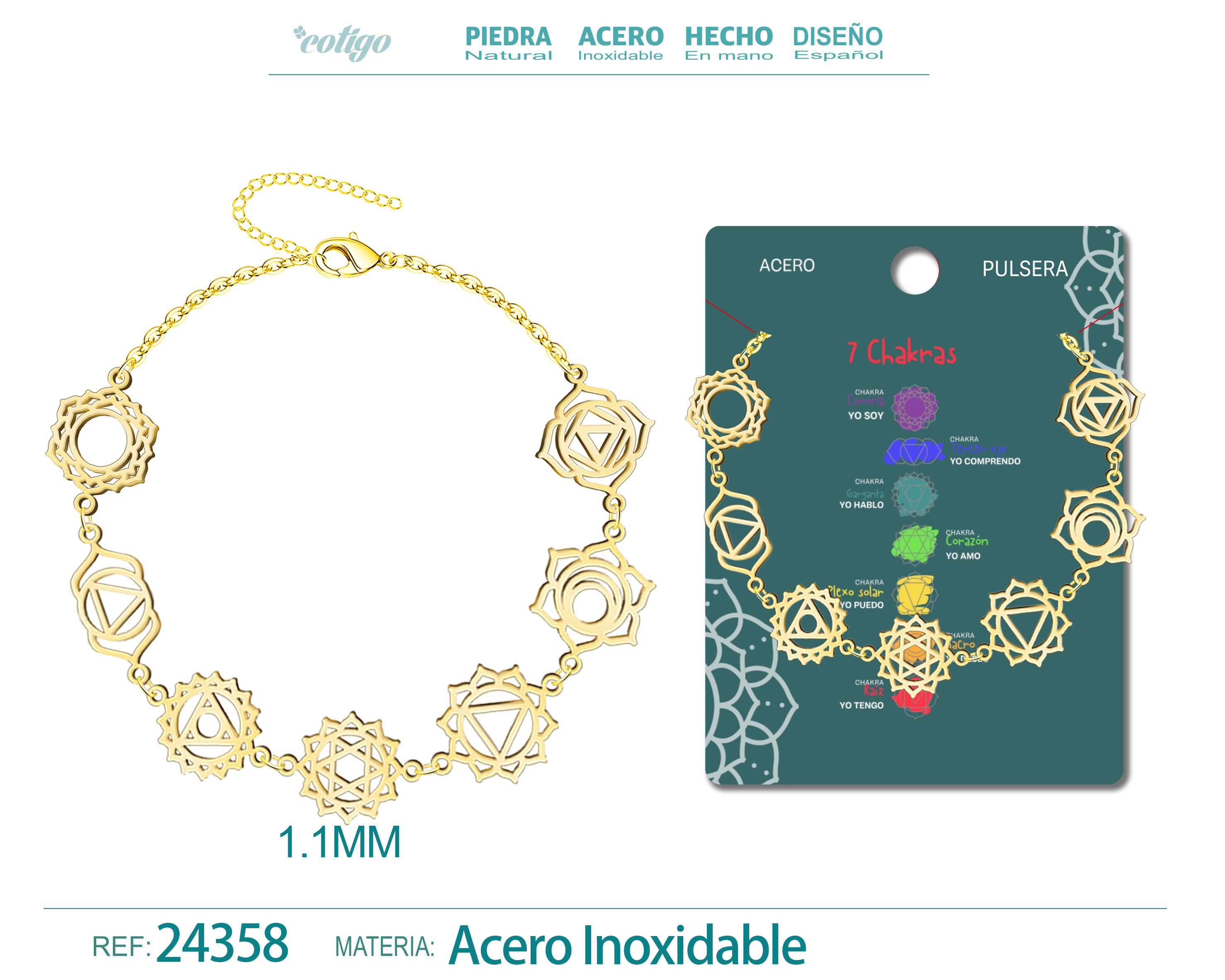 Pulsera de 7 Chakras Acero Dorado