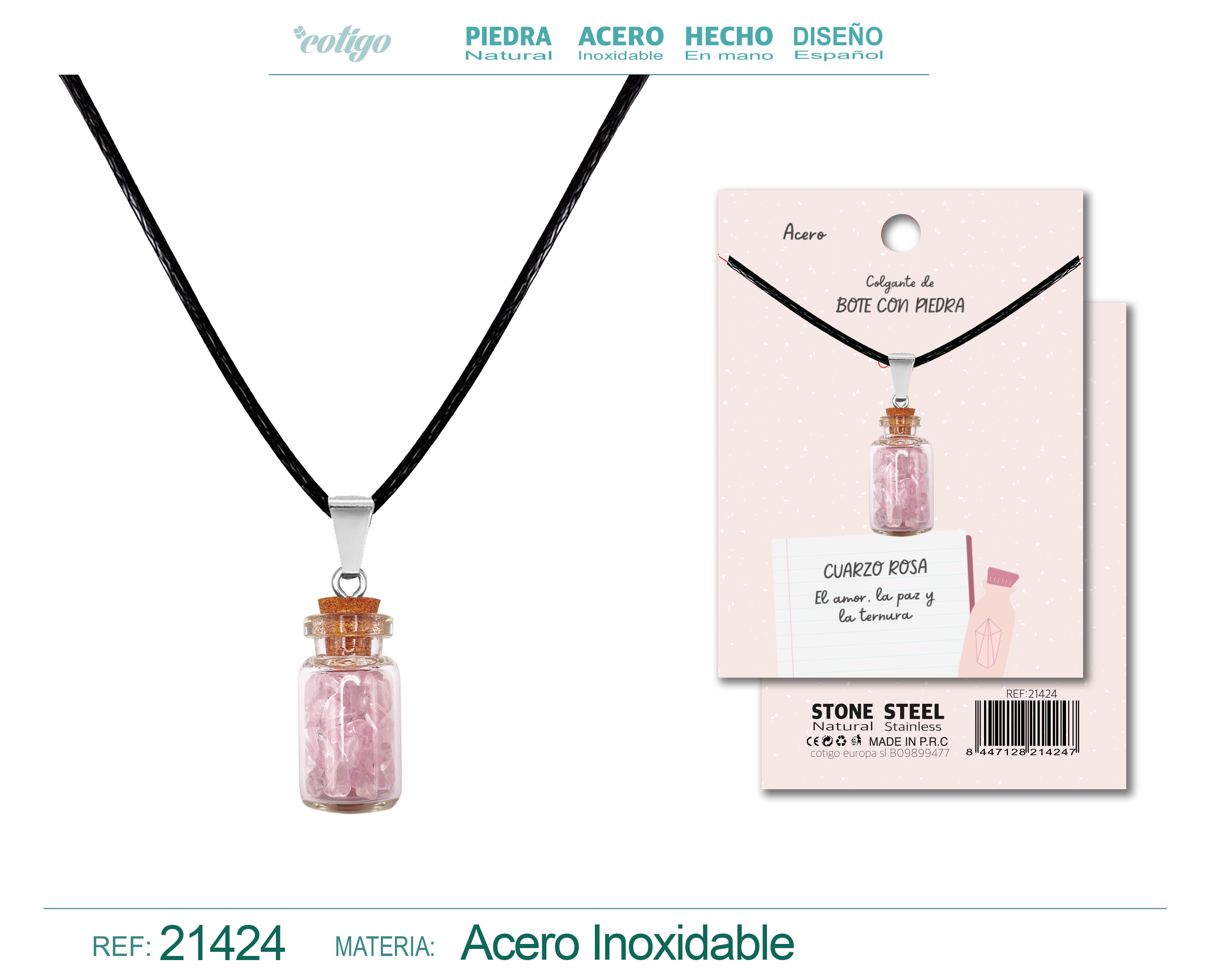 Colgante Bote de deseo con Cuarzo Rosa