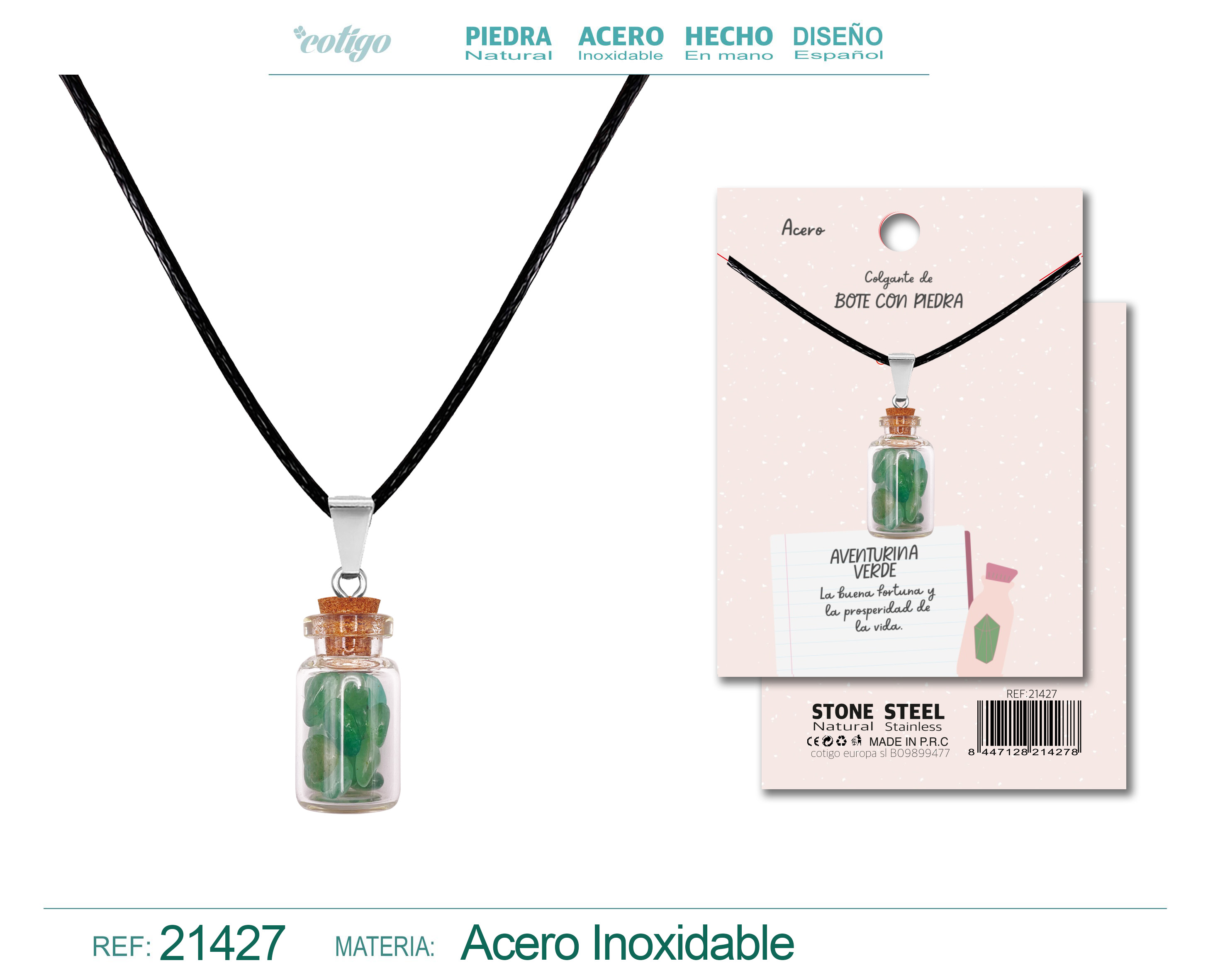 Colgante Bote de deseo con Aventurina Verde