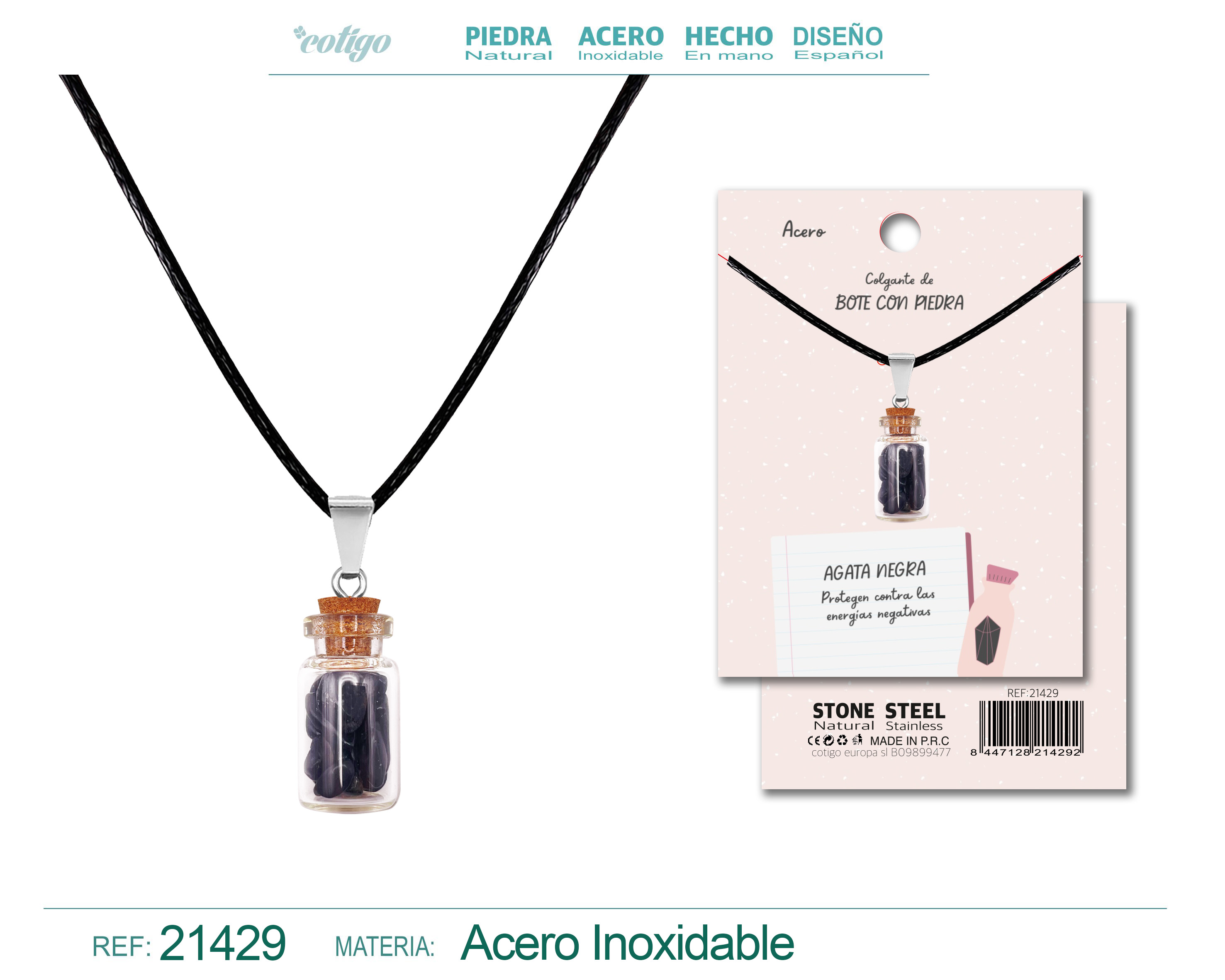 Colgante Bote de deseo con Agata Negra
