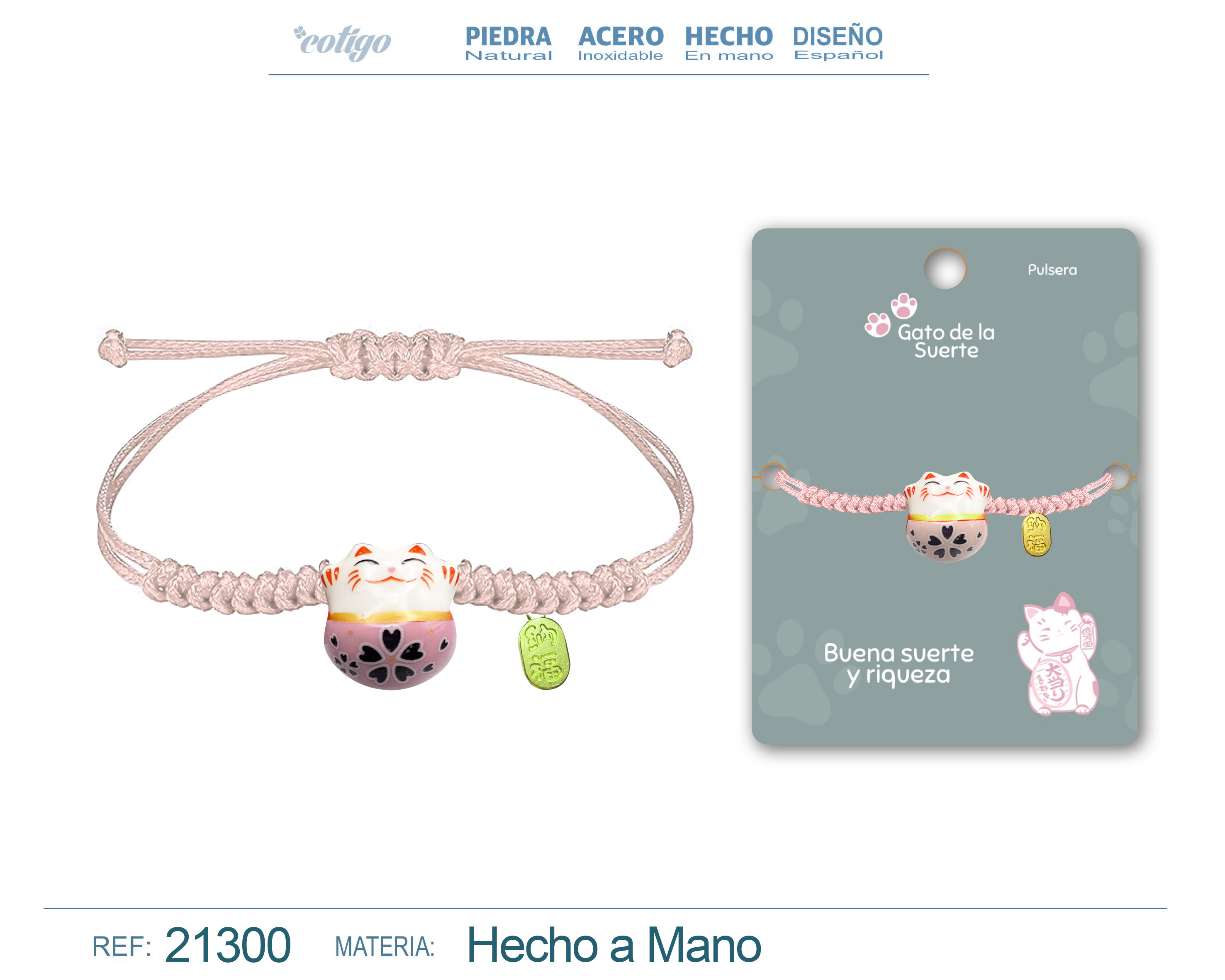 Pulsera Hilo encerado con Gato de suerte