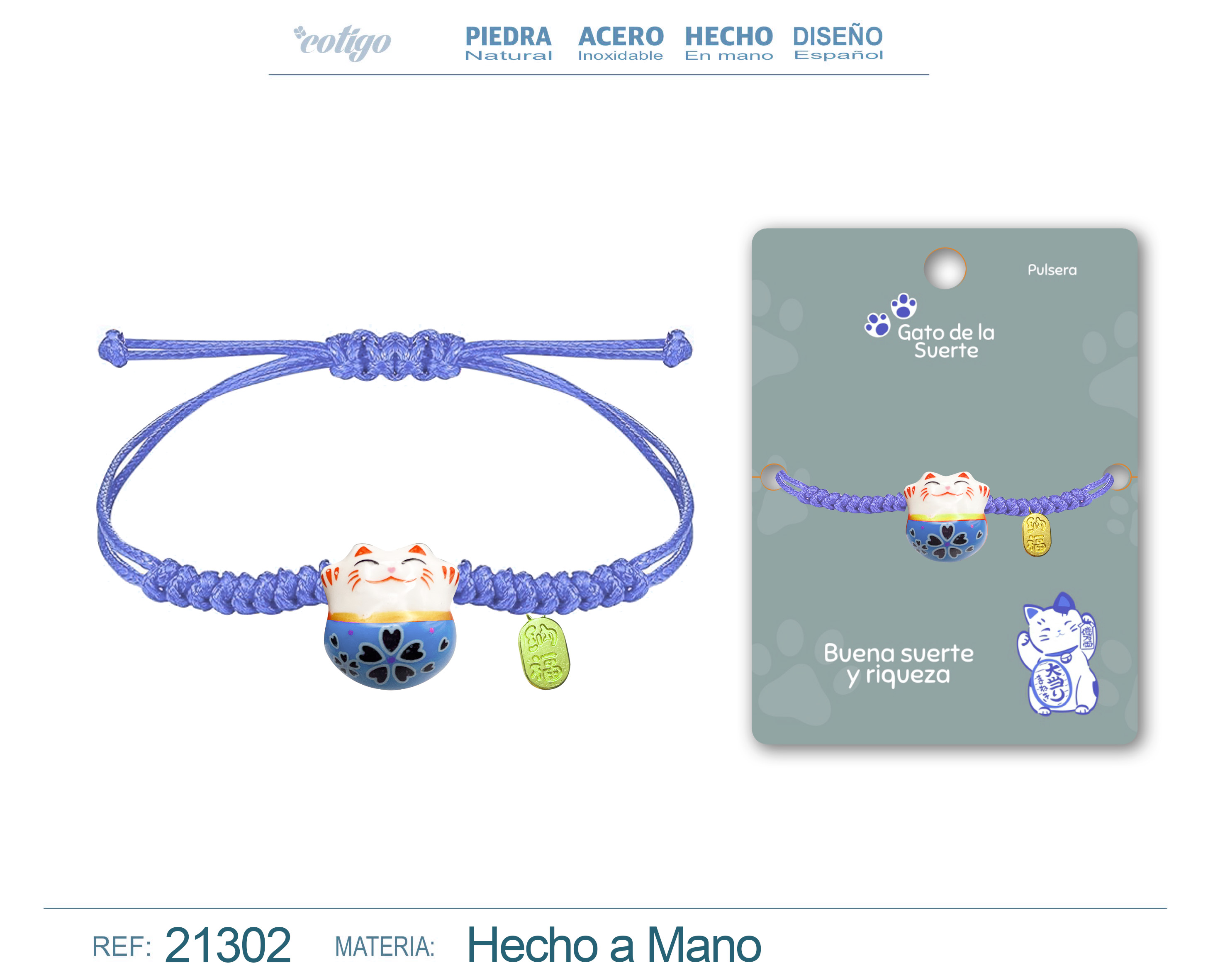 Pulsera Hilo encerado con Gato de suerte