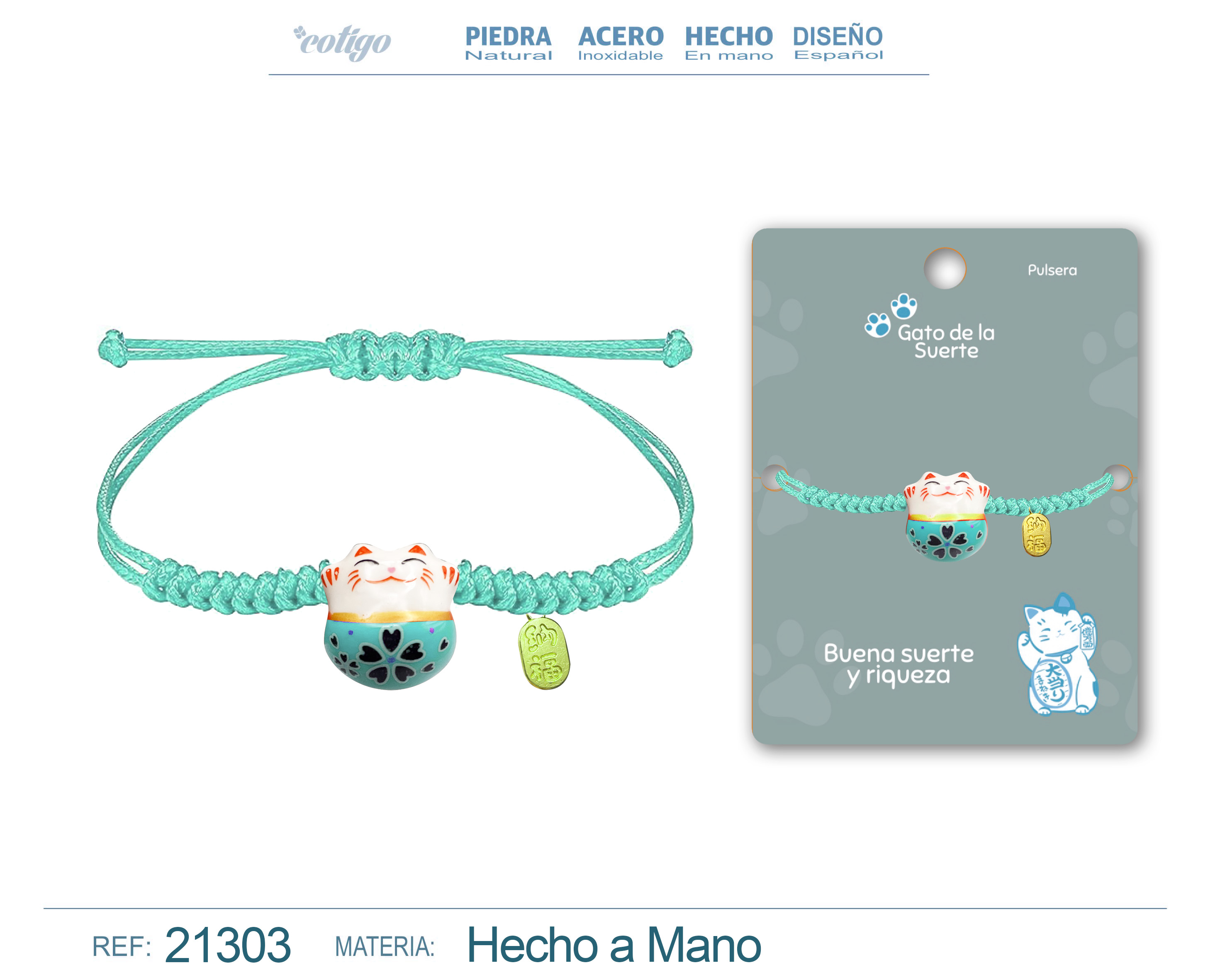 Pulsera Hilo encerado con Gato de suerte