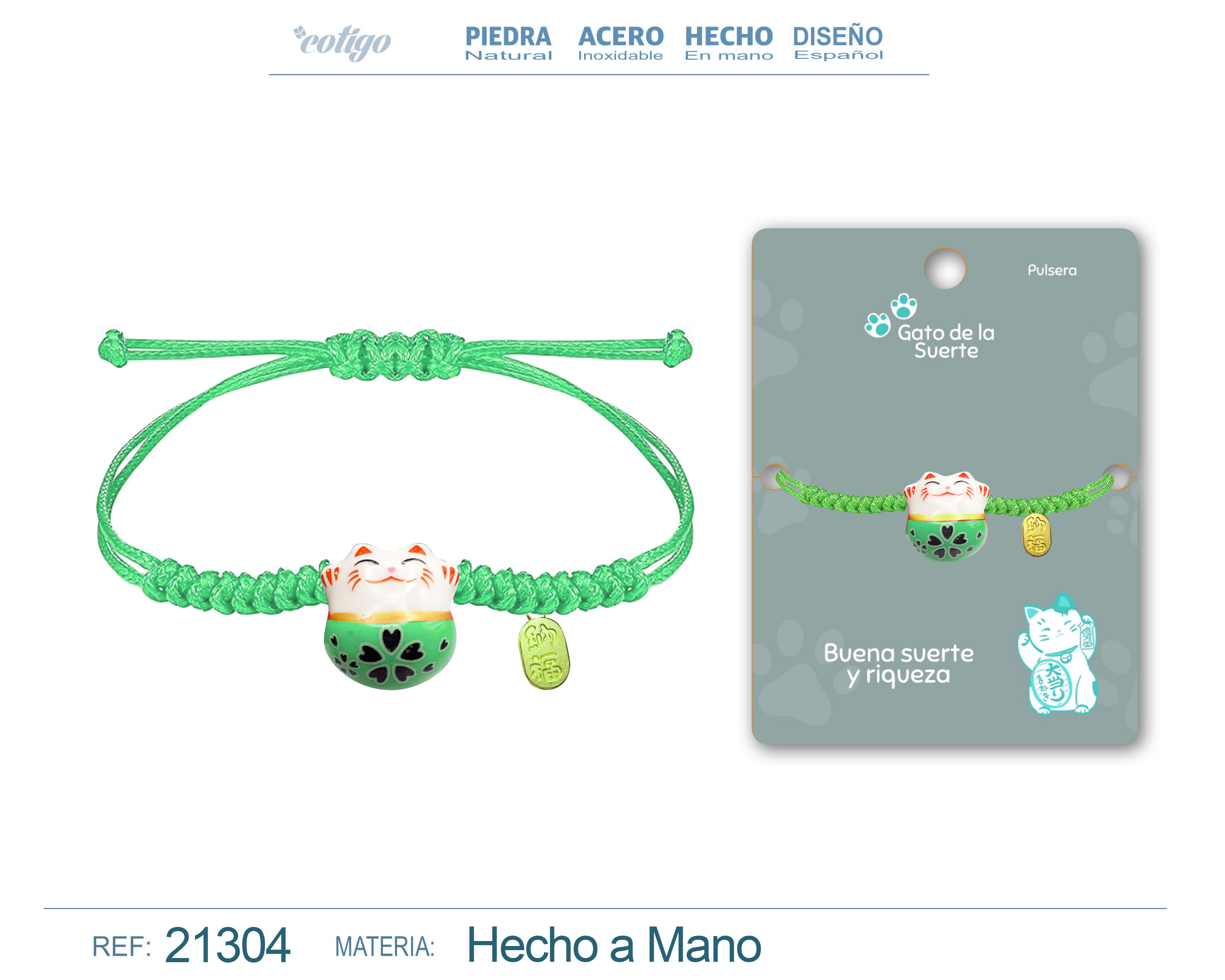 Pulsera Hilo encerado con Gato de suerte