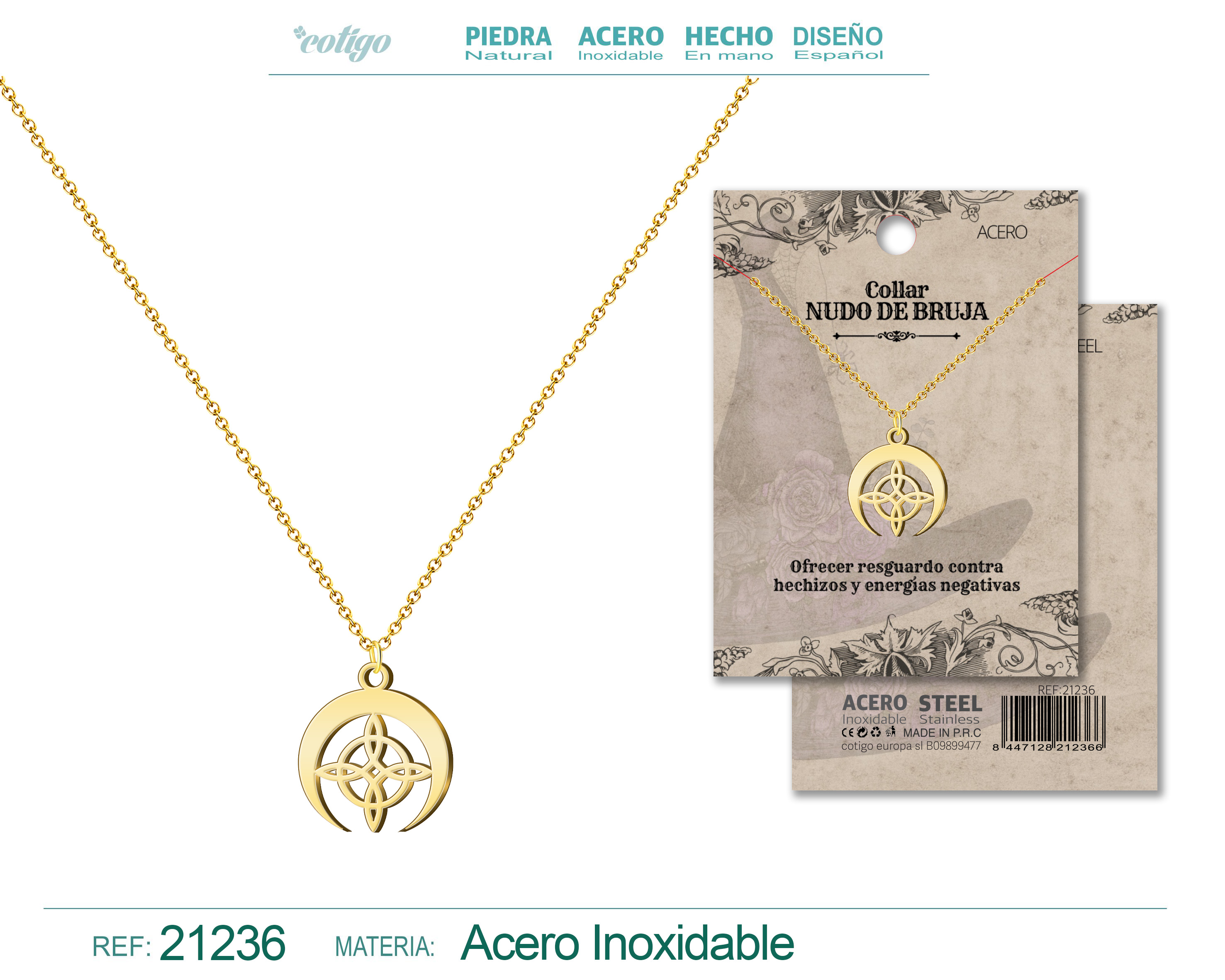 COLGANTE NUDO BRUJA ACERO DORADO