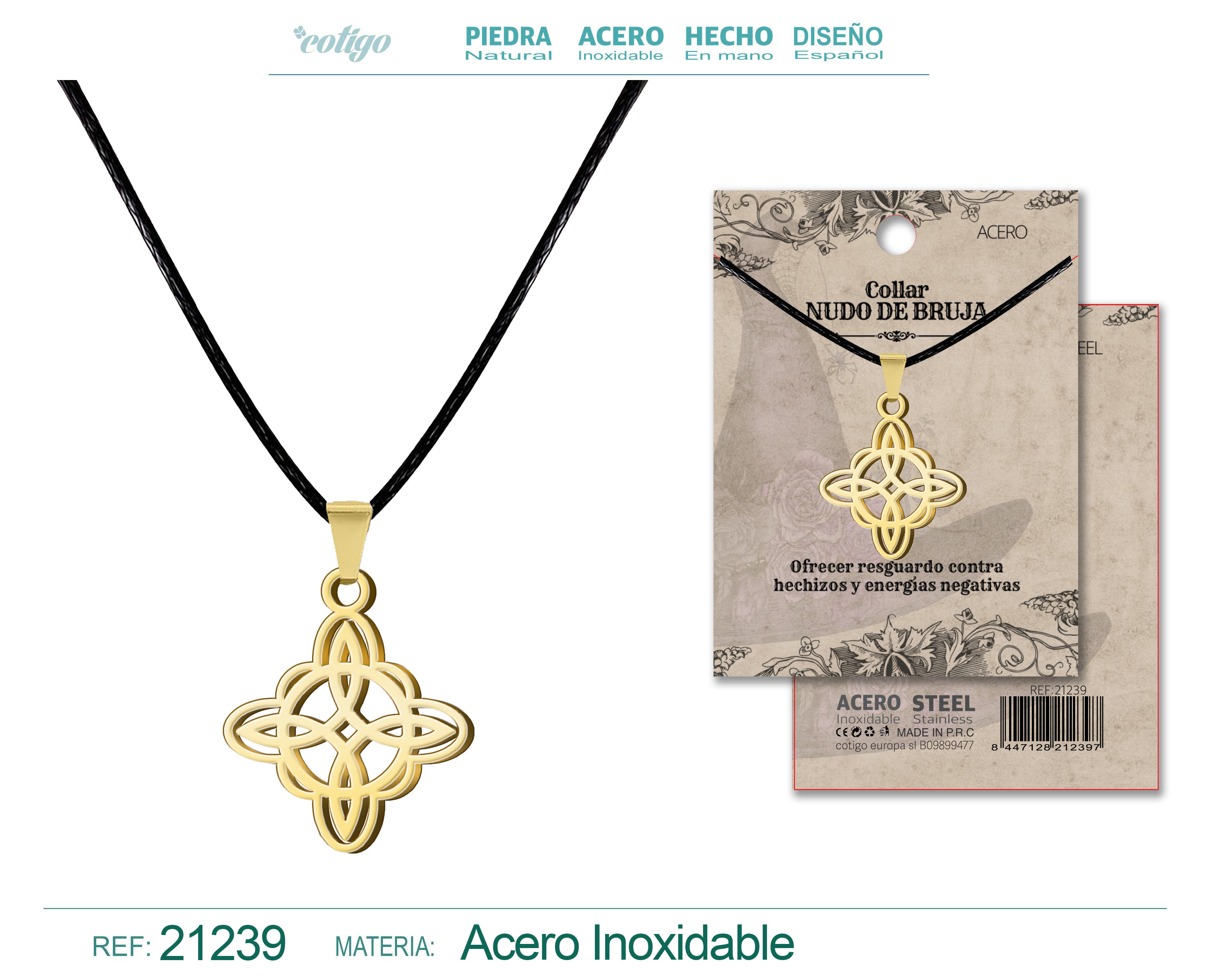 COLGANTE NUDO BRUJA ACERO DORADO