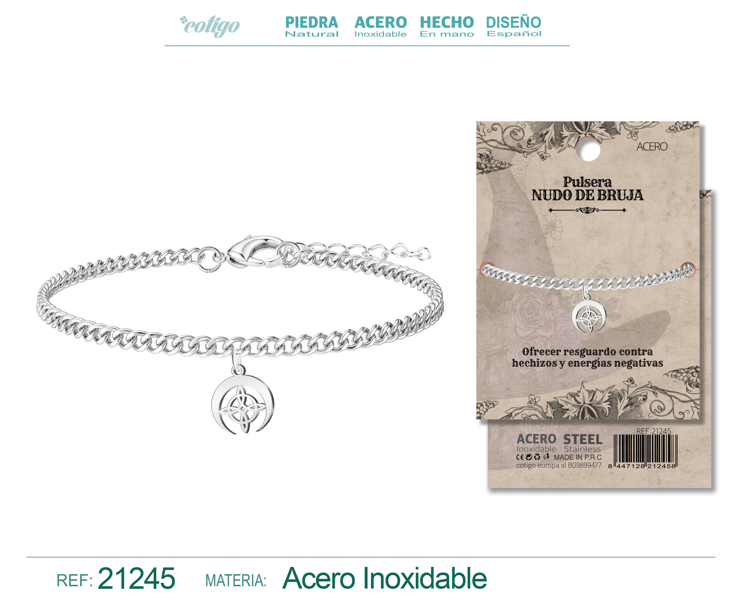 PULSERA NUDO BRUJA ACERO PLATEADO
