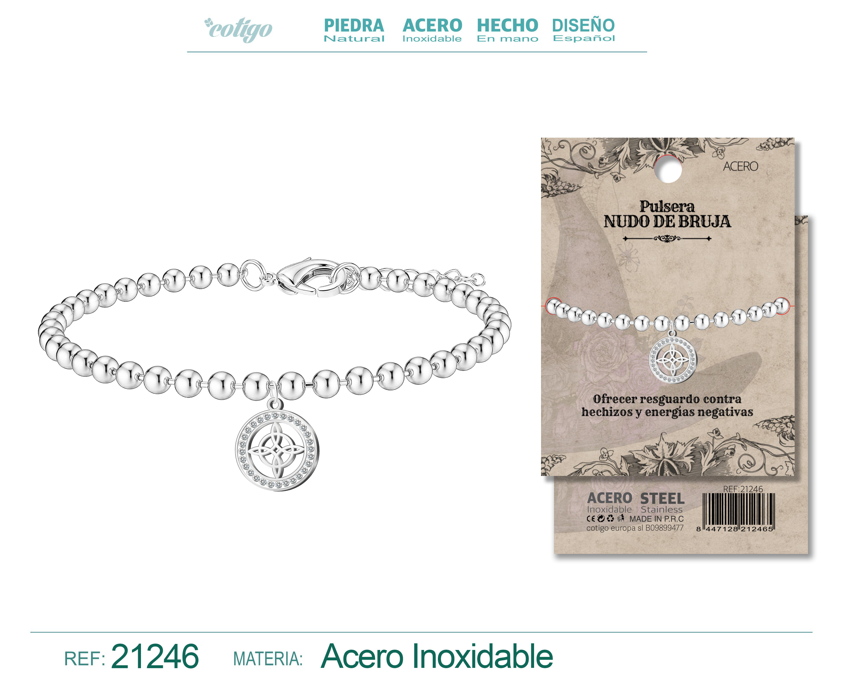 PULSERA NUDO BRUJA ACERO PLATEADO