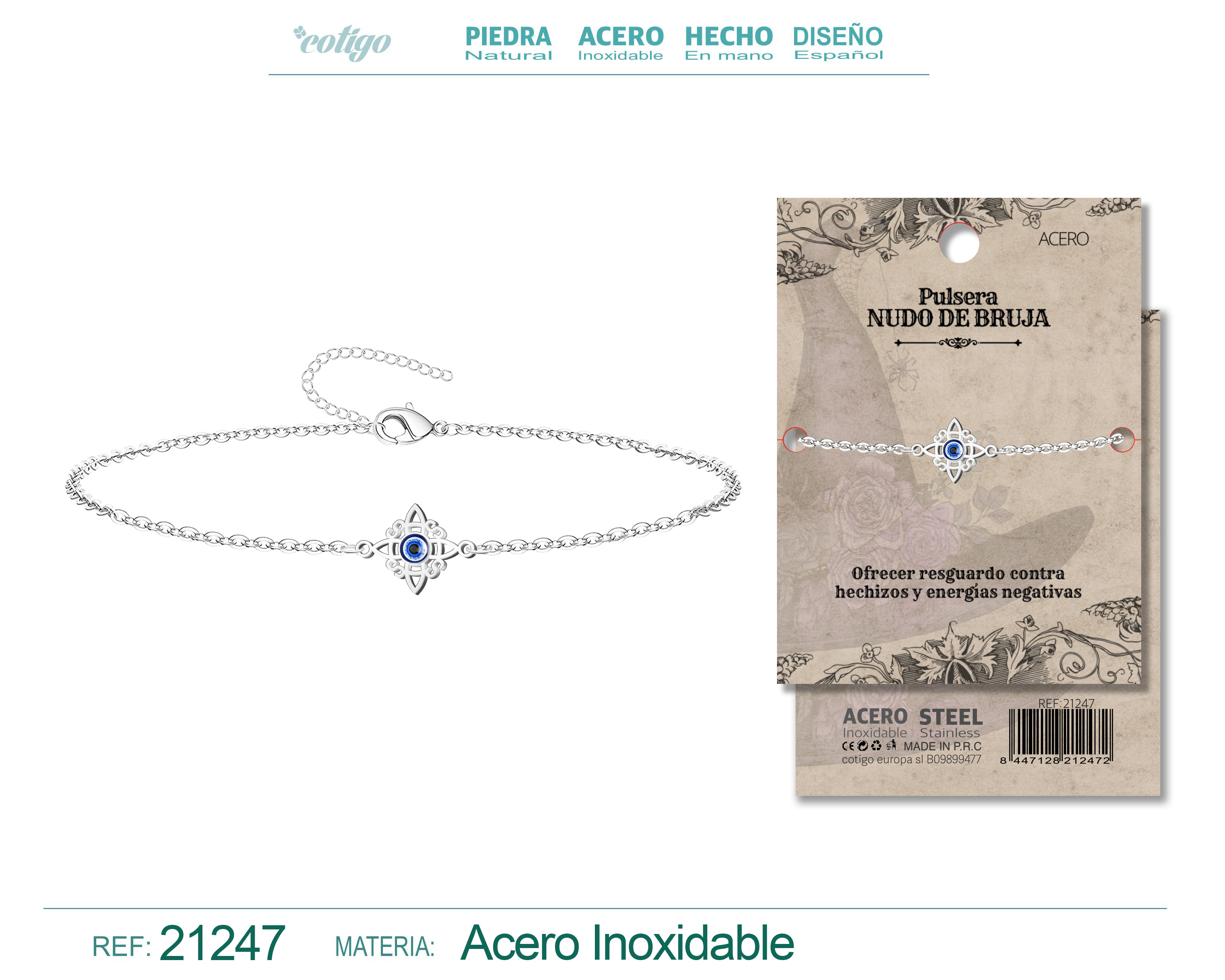 PULSERA NUDO BRUJA ACERO PLATEADO