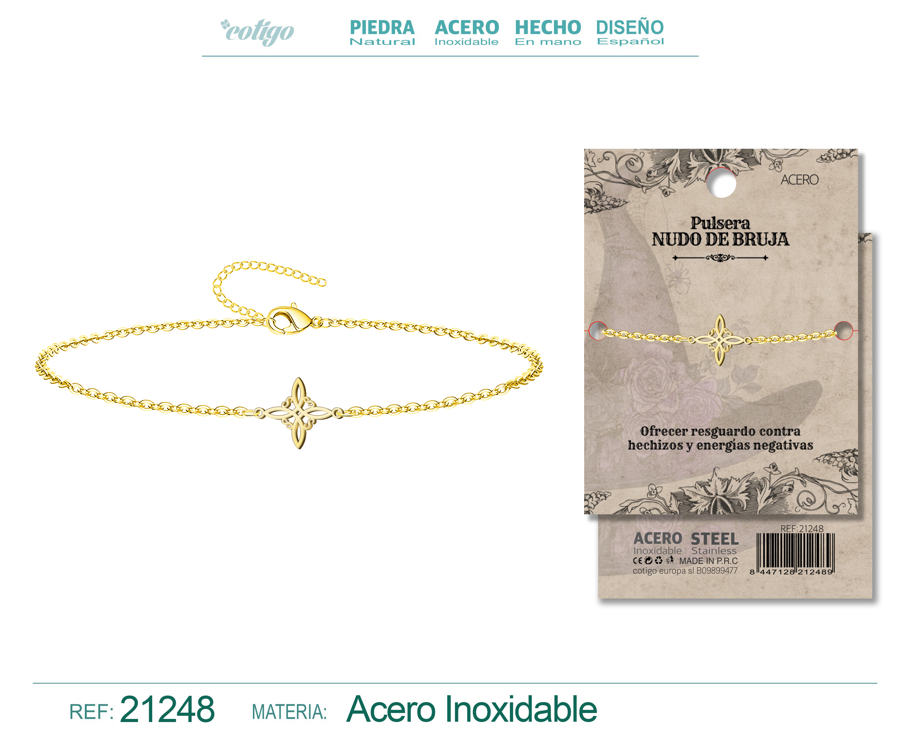 PULSERA NUDO BRUJA ACERO DORADO