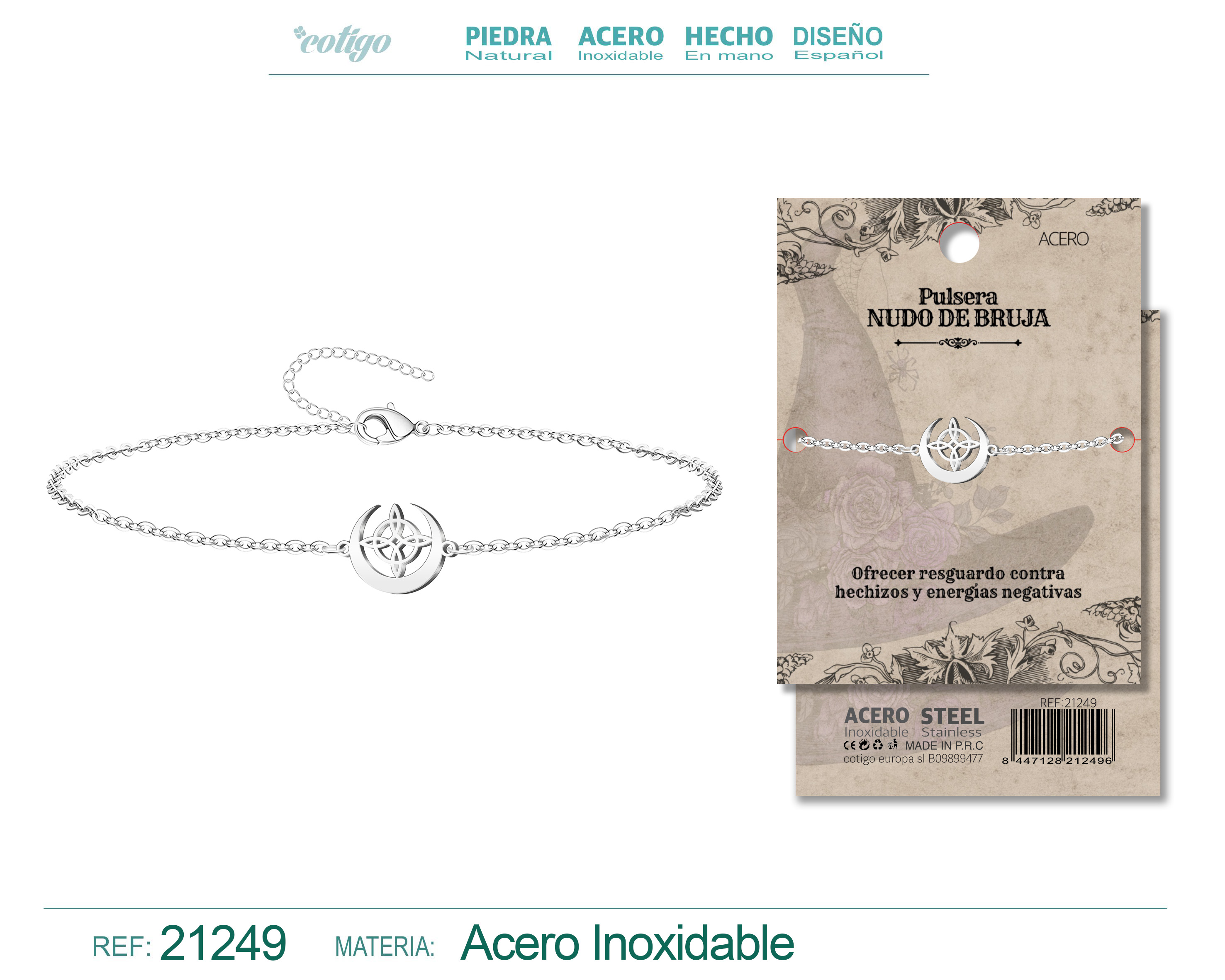 PULSERA NUDO BRUJA ACERO PLATEADO