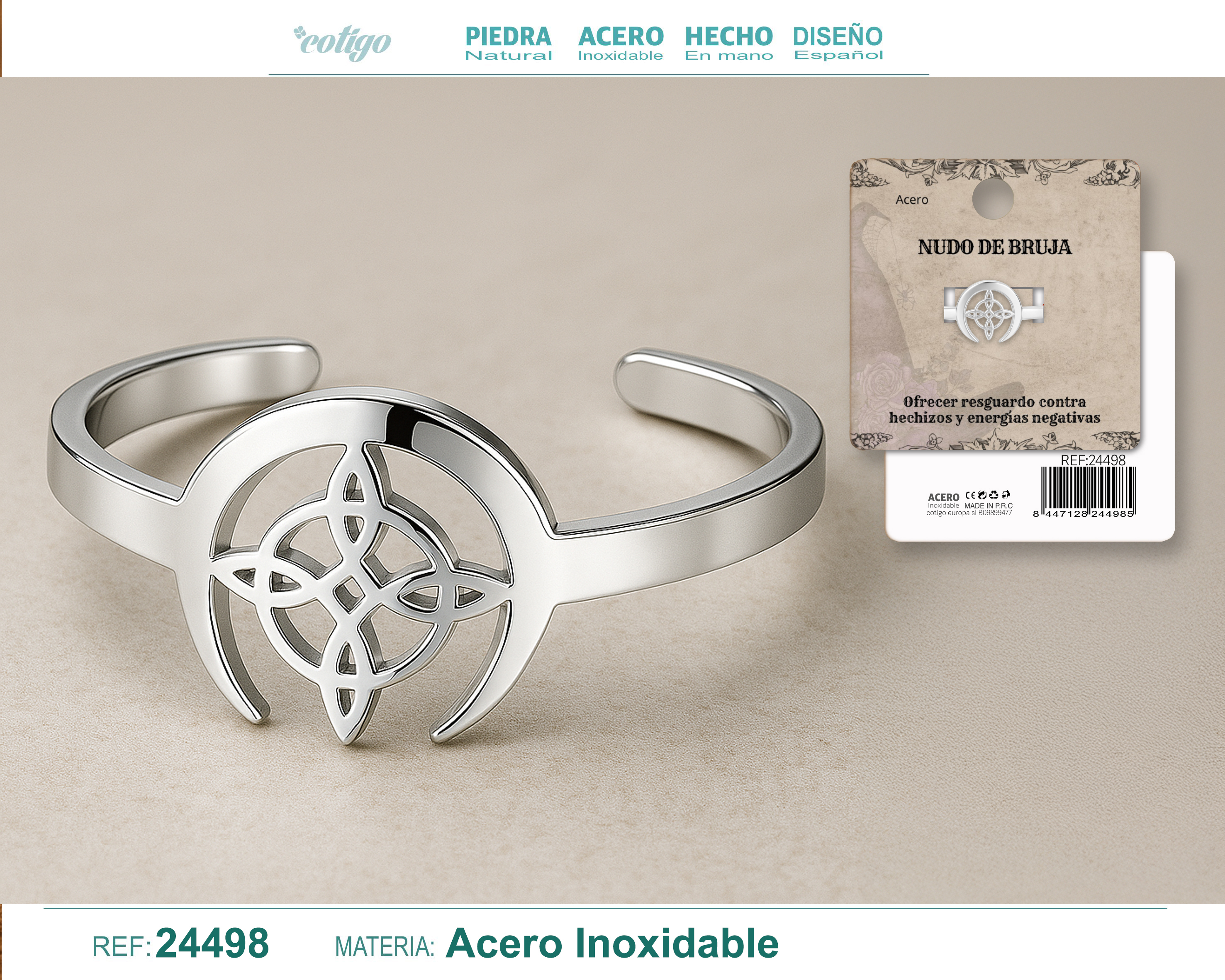Anillo Nudo de Bruja Acero Plateado