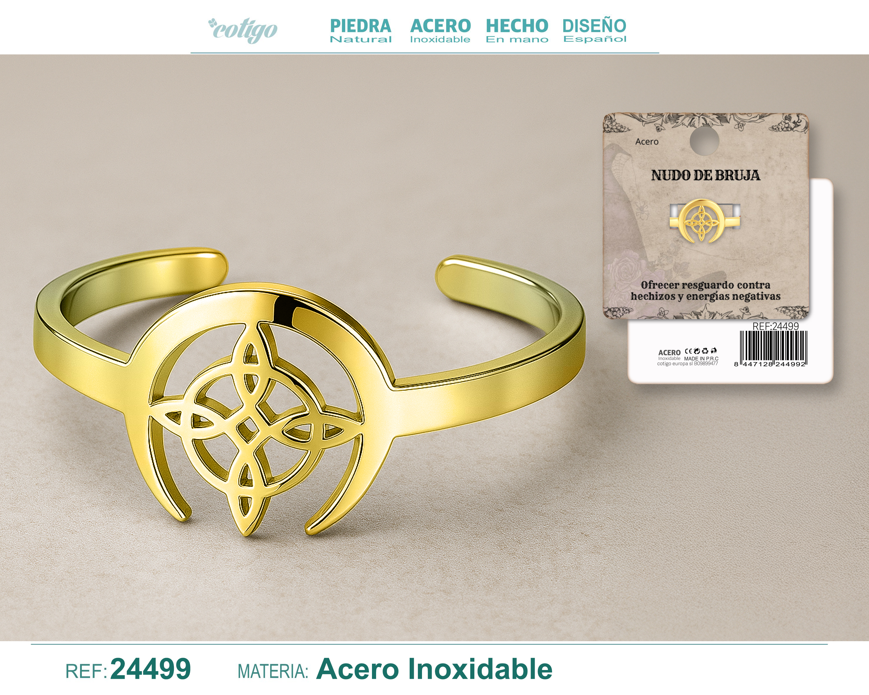 Anillo Nudo de Bruja Acero Dorado