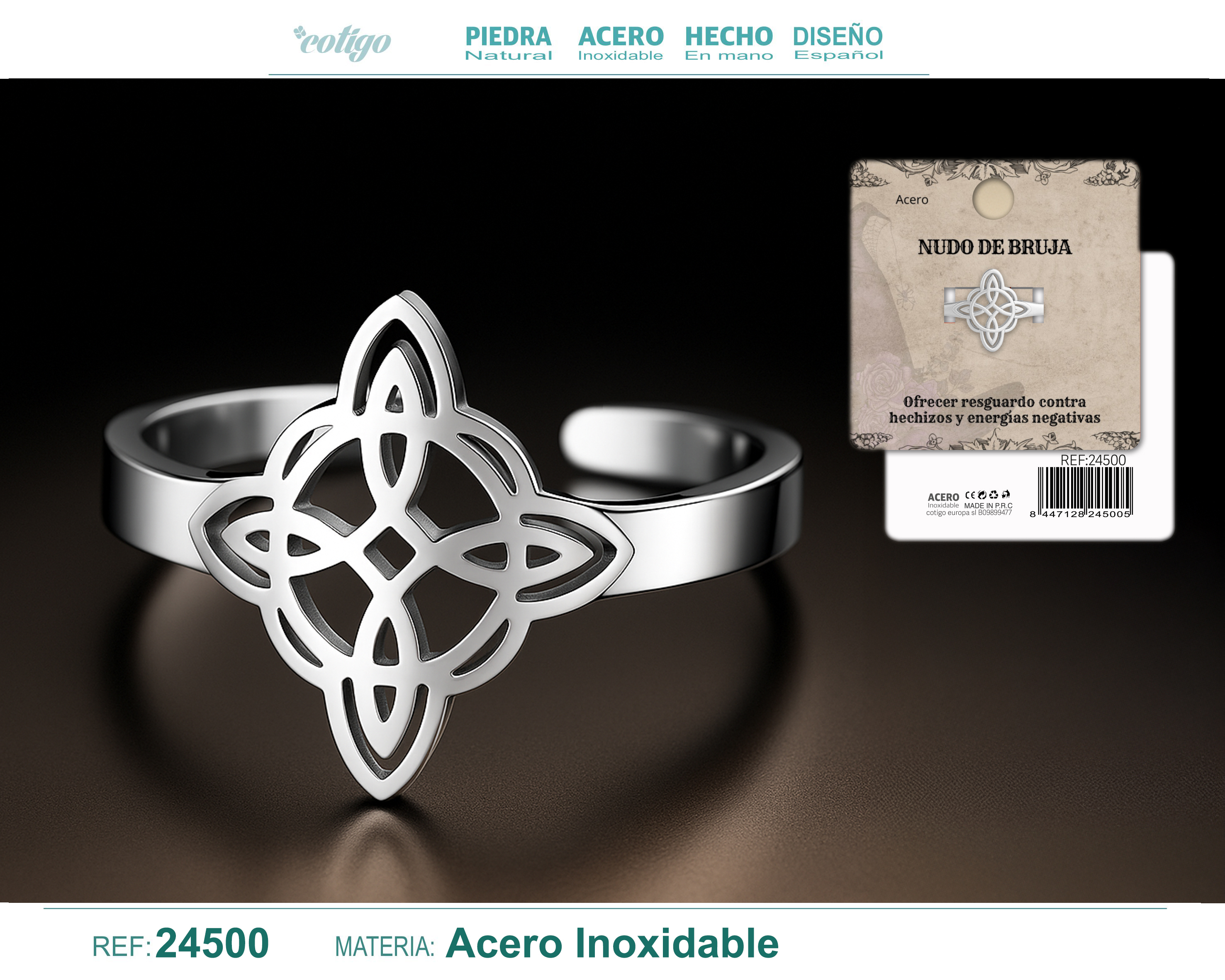 Anillo Nudo de Bruja Acero Plateado