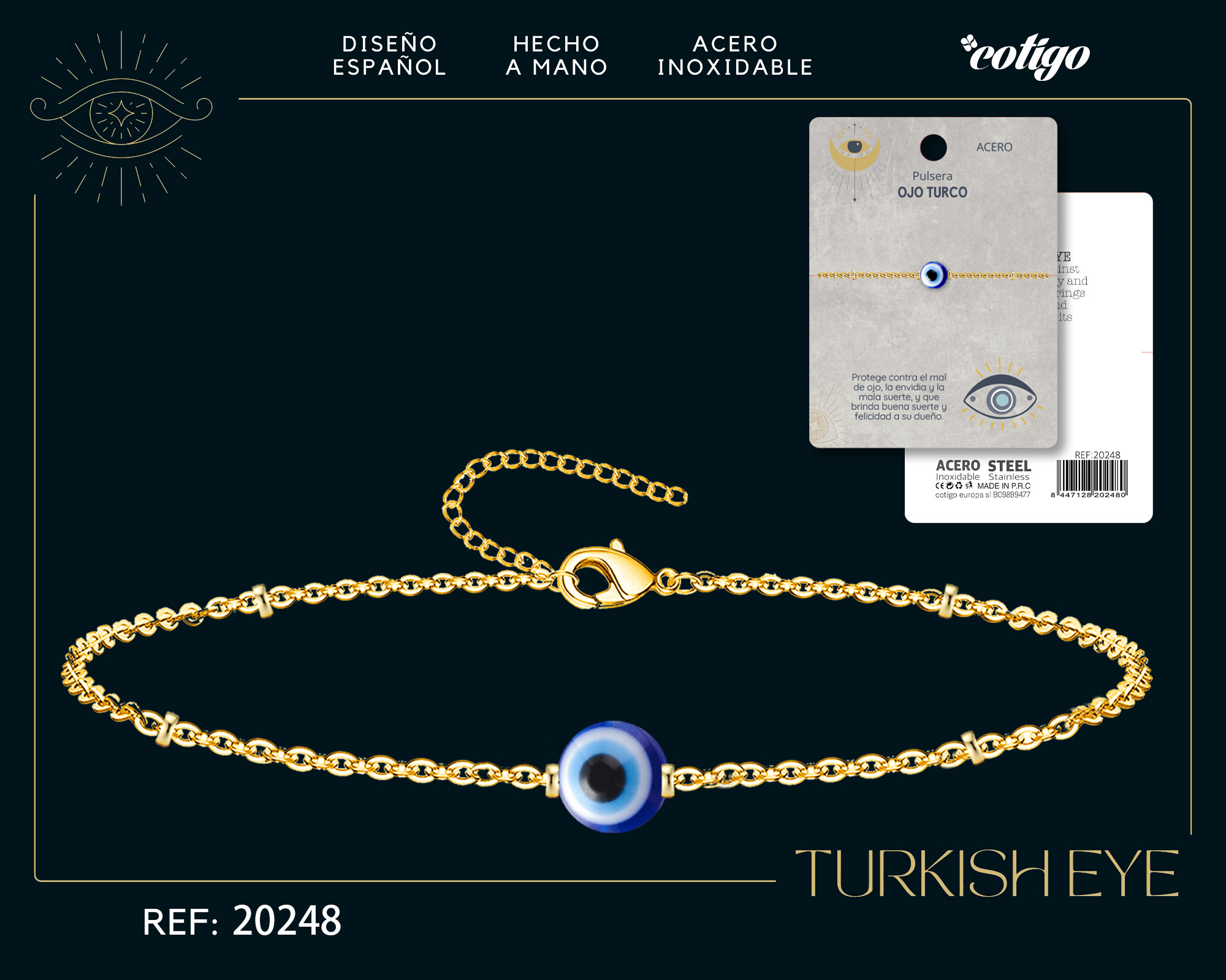 Pulsera Ojo turco Acero color Dorado