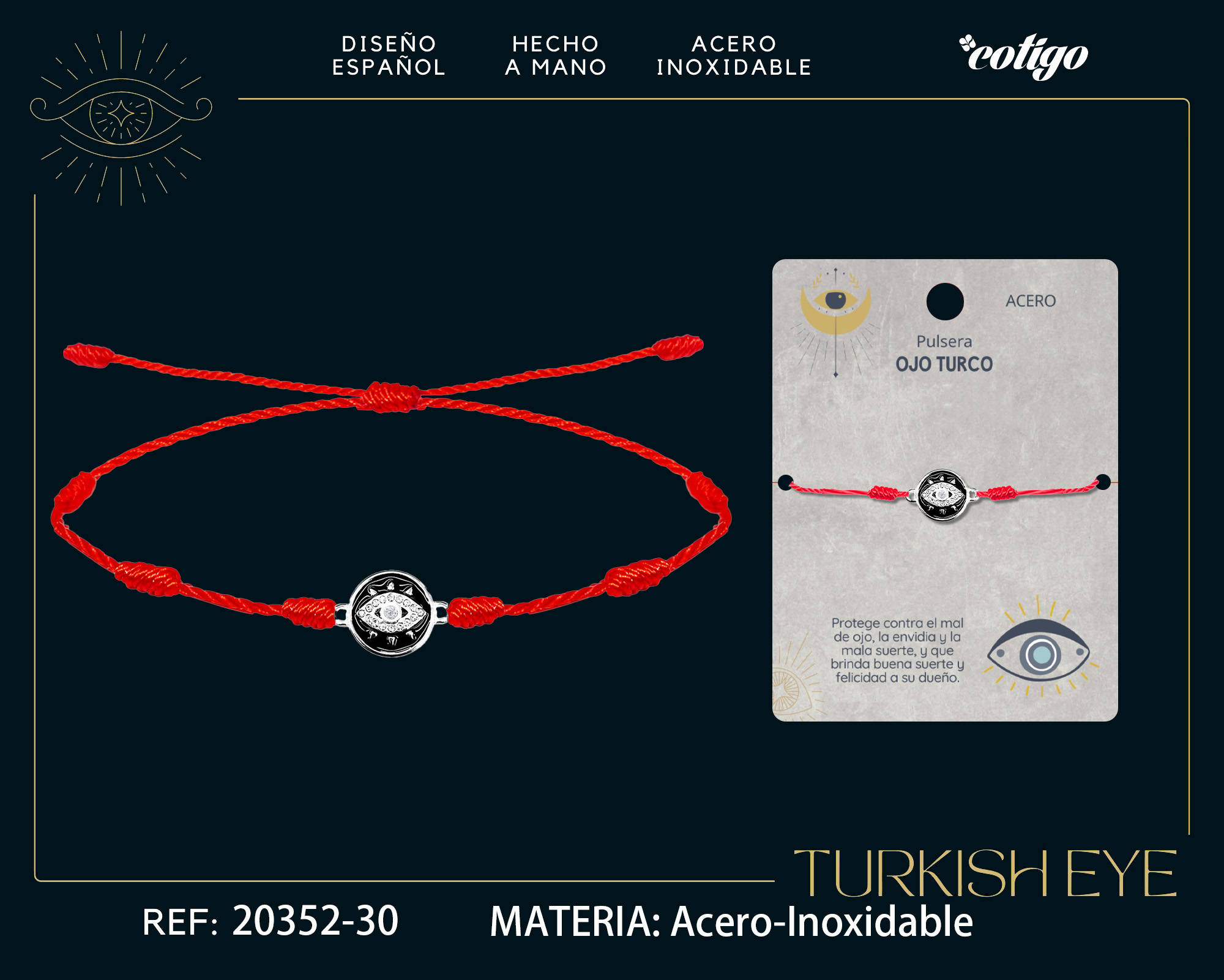 Pulsera 7 nudos con Ojo turco Acero Plateado