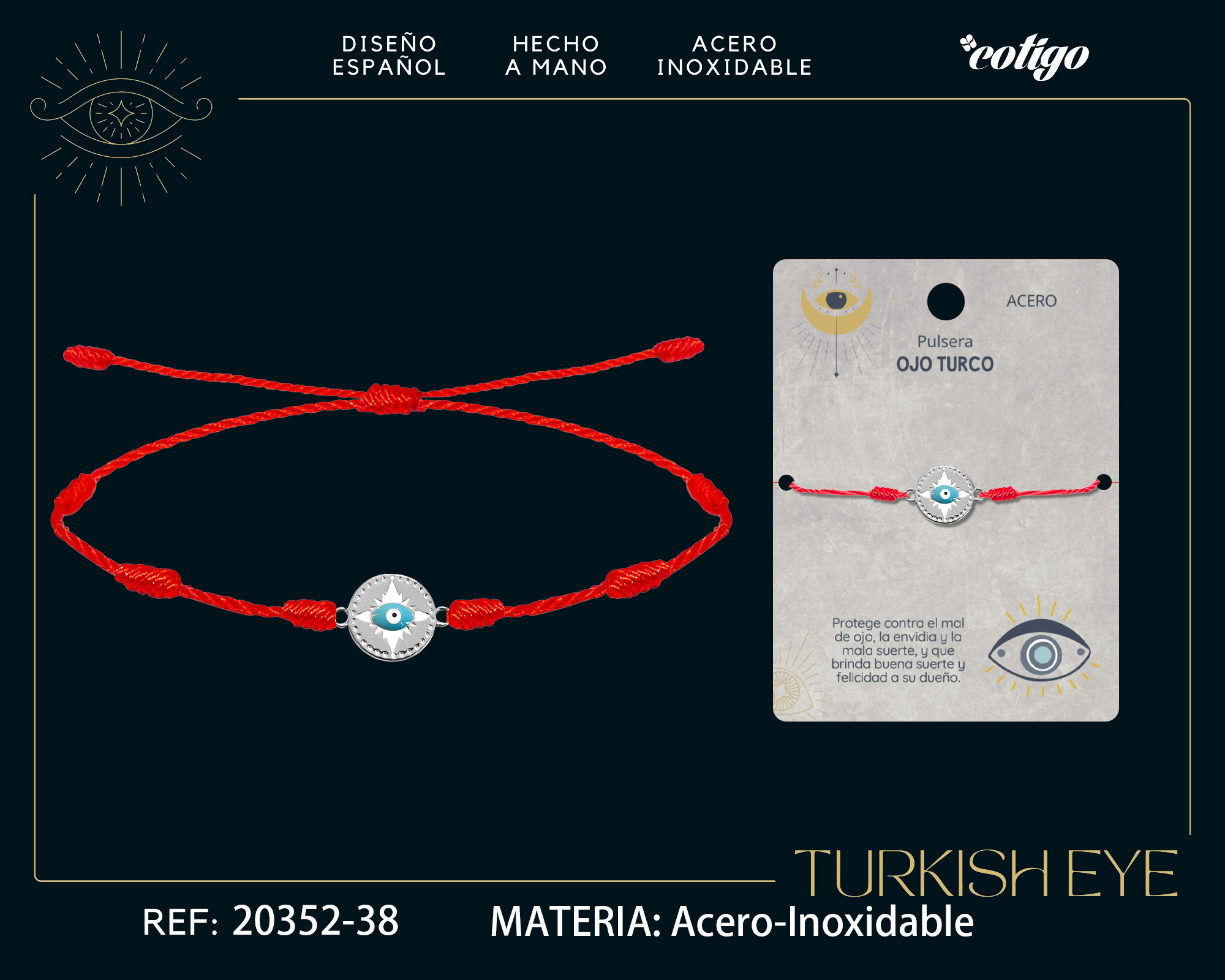 Pulsera 7 nudos con Ojo turco Acero Plateado