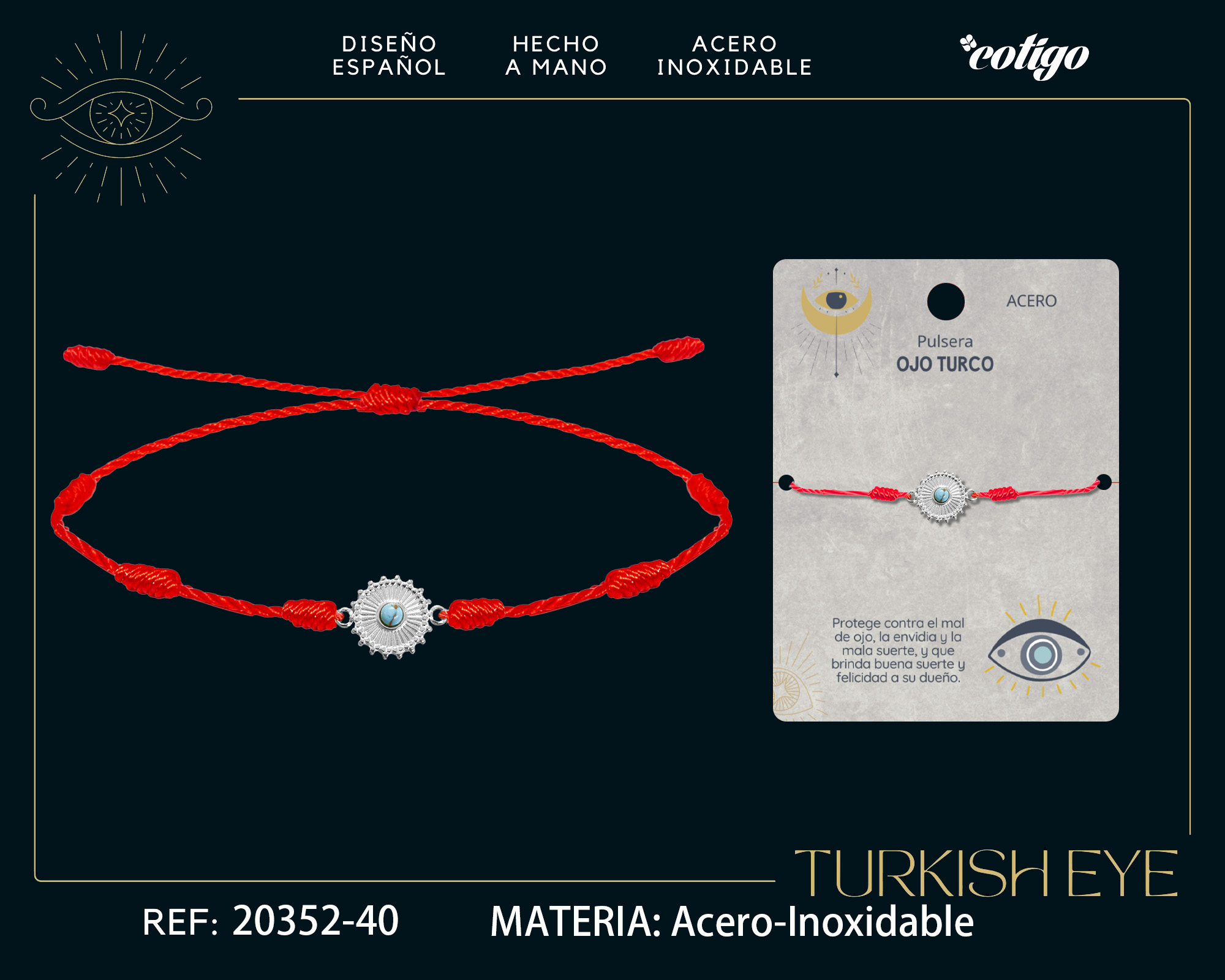 Pulsera 7 nudos con Ojo turco Acero Plateado