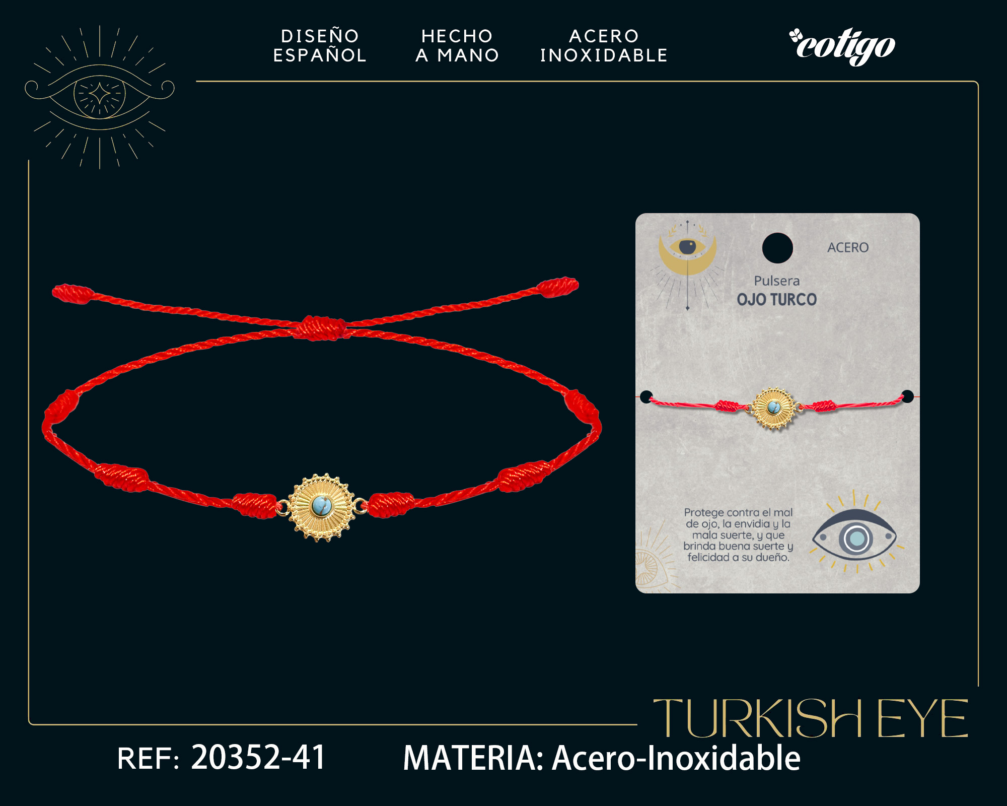 Pulsera 7 nudos con Ojo turco Acero Dorado