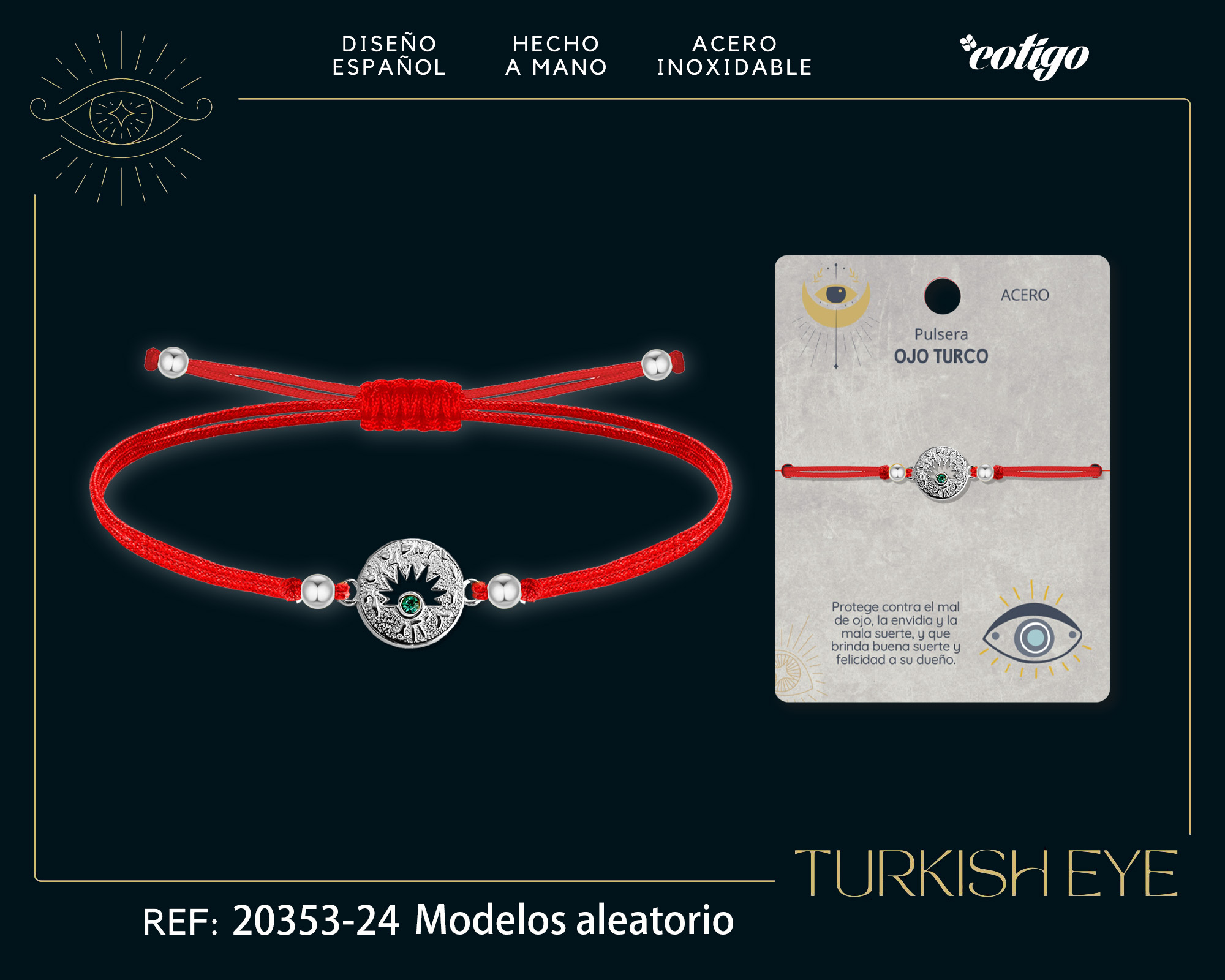 Pulsera Hilo encerado Rojo CON OJO TURCO Plateado