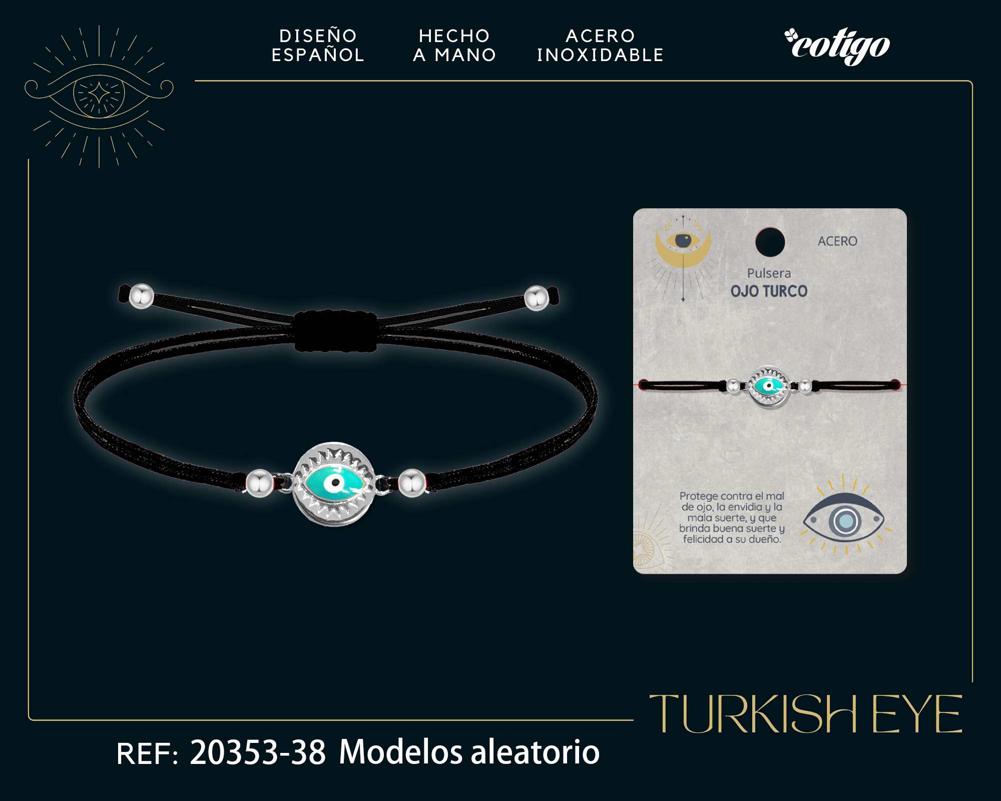 Pulsera Hilo encerado Negro CON OJO TURCO Plateado